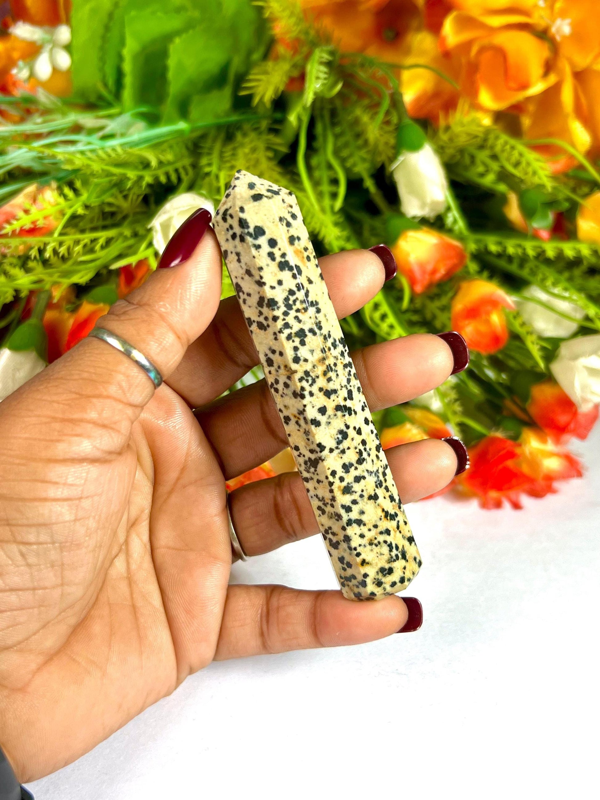 Dalmatian Jasper Stone Tower Pencil Point Generator-Gemstone Pencil Crystal Tower Wand Stone Obelisk -Home Car Decor Decoration 3" To 4"