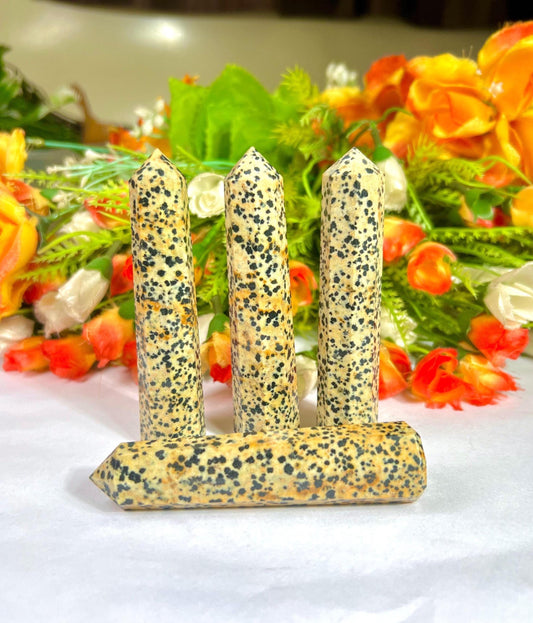Dalmatian Jasper Stone Tower Pencil Point Generator-Gemstone Pencil Crystal Tower Wand Stone Obelisk -Home Car Decor Decoration 3" To 4"