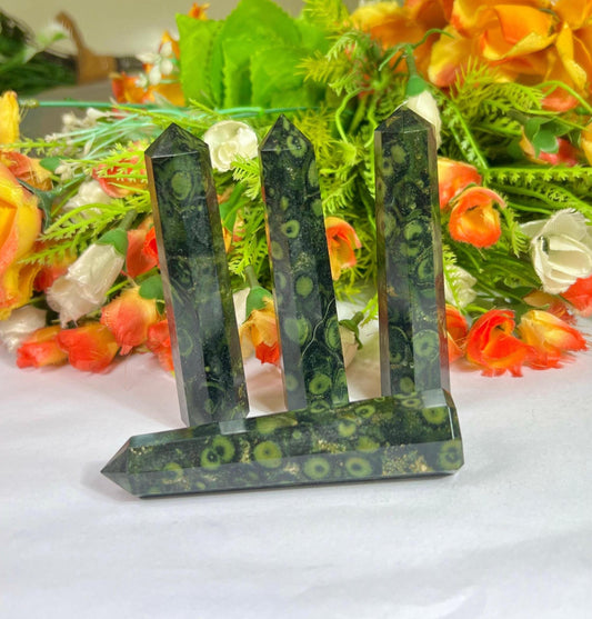 Kambaba Jasper Stone Tower Pencil Point Generator-Gemstone Pencil Crystal Tower Wand Stone Obelisk -Home Car Decor Decoration 3" To 4"