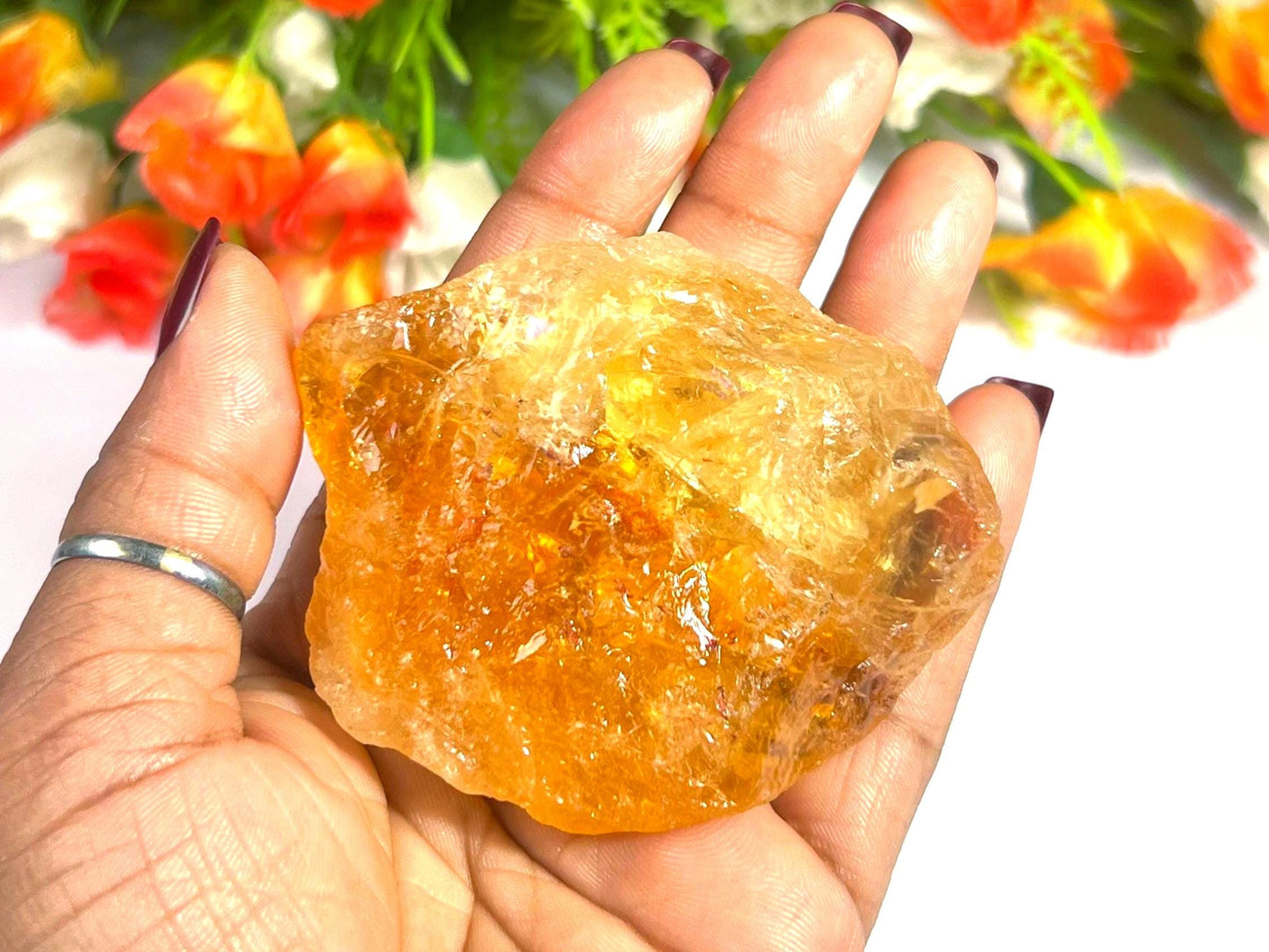 Premium Citrine Stone Natural Rough Stone with Beautiful Rainbow 114 Gram