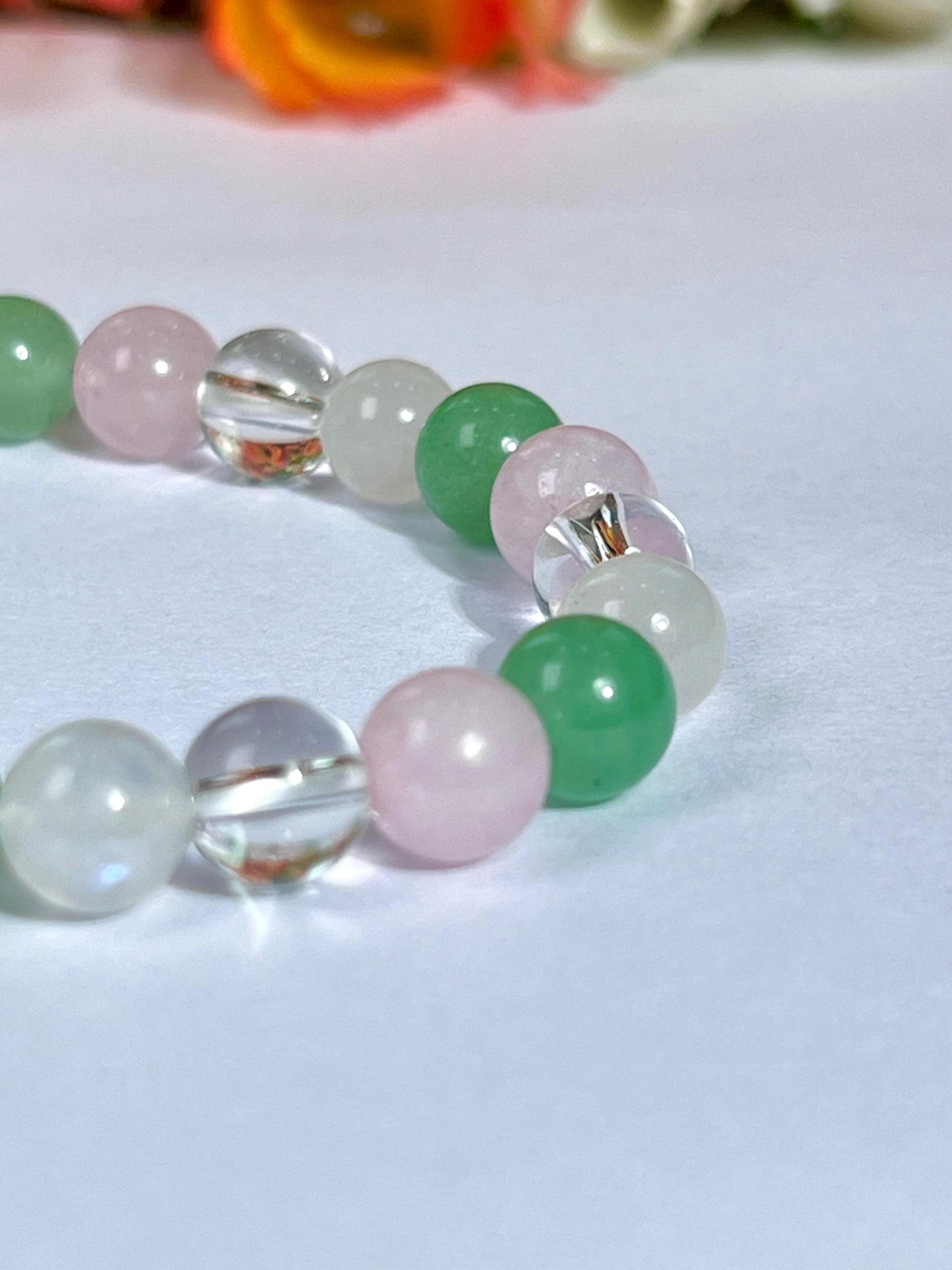 Cancer Zodiac Sign Stone Bracelet Planet Moon Bracelet Element Water Bracelet Moonstone, G Aventurine, Rose Quartz, H Crystal Bracelet 8 mm