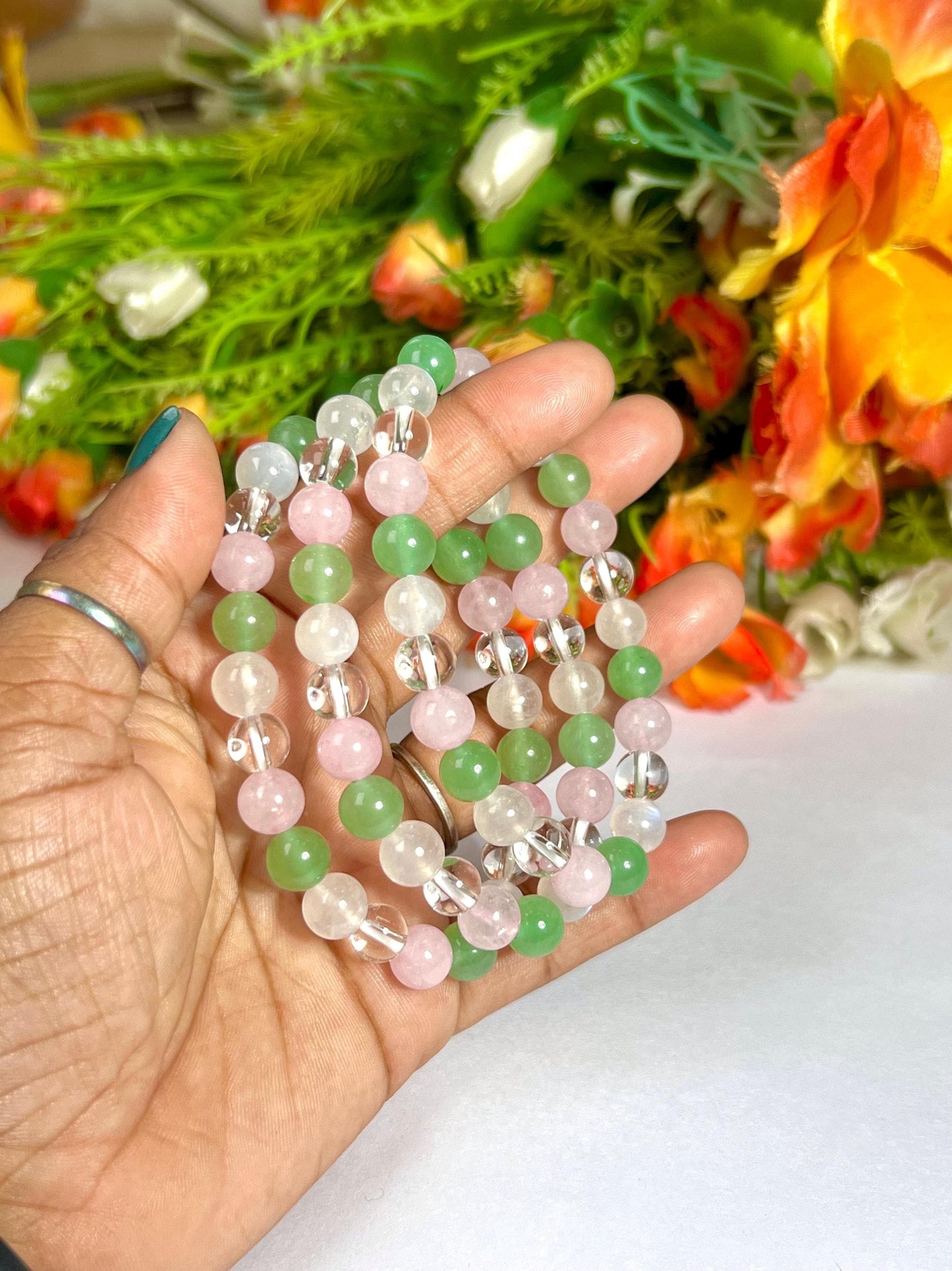 Cancer Zodiac Sign Stone Bracelet Planet Moon Bracelet Element Water Bracelet Moonstone, G Aventurine, Rose Quartz, H Crystal Bracelet 8 mm