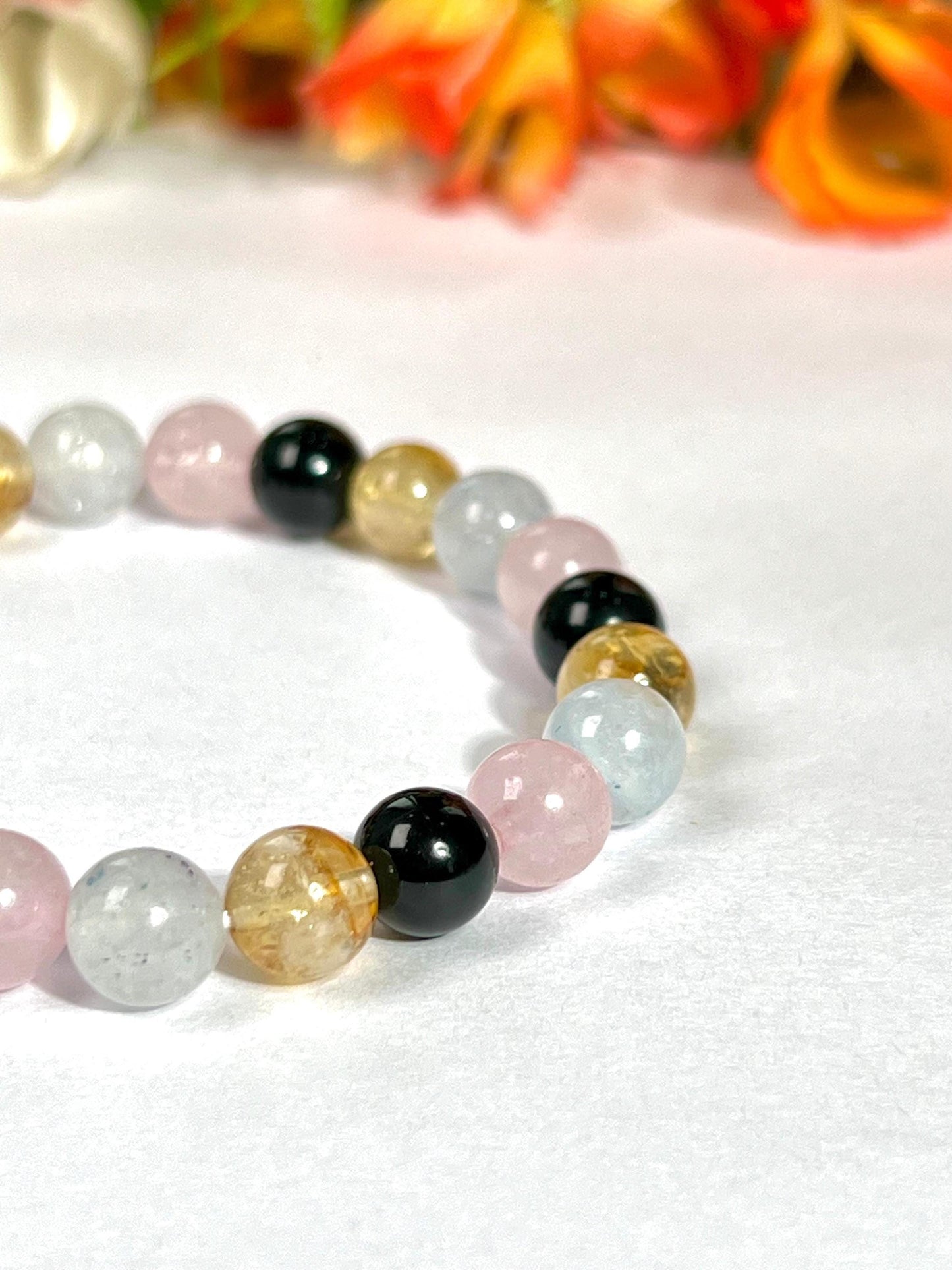 Scorpio Zodiac Sign Stone Bracelet Planet Mars Element Water Bracelet Aquamarine ,Citrine , Black Tourmaline, Rose Quartz Bracelet 8 mm