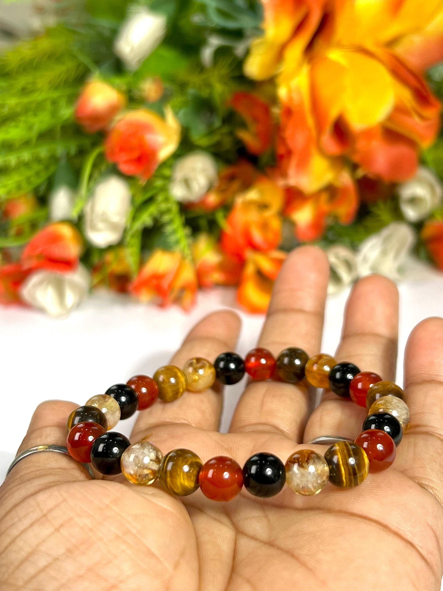 Leo Zodiac Sign Stone Bracelet Planet Sun Bracelet Element Fire Bracelet Citrine , Tiger's Eye ,Carnelian ,Rainbow Obsidian Bracelet 8 mm