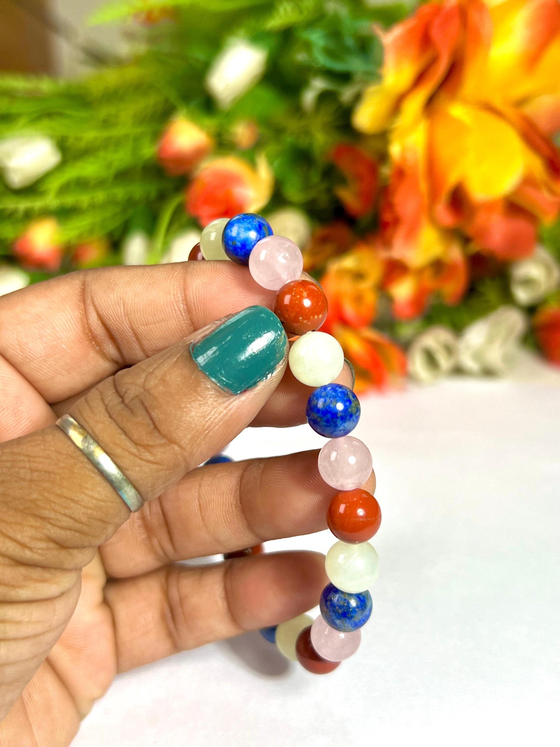 Taurus Zodiac Sign Stone Bracelet | Planet Venus Bracelet | Element Earth Bracelet | Red Jasper, Burma Jade, Lapis Lazuli,Rose Quartz