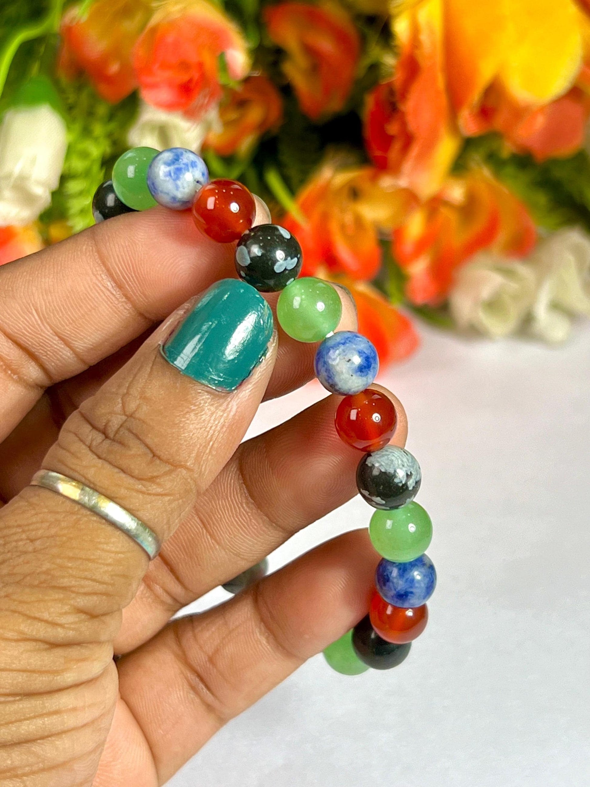 Virgo Zodiac Sign Stone Bracelet Planet Mercury Element Earth Bracelet Snowflake Obsidian,G Aventurine,Sodalite,Red Jasper Bracelet 8 mm