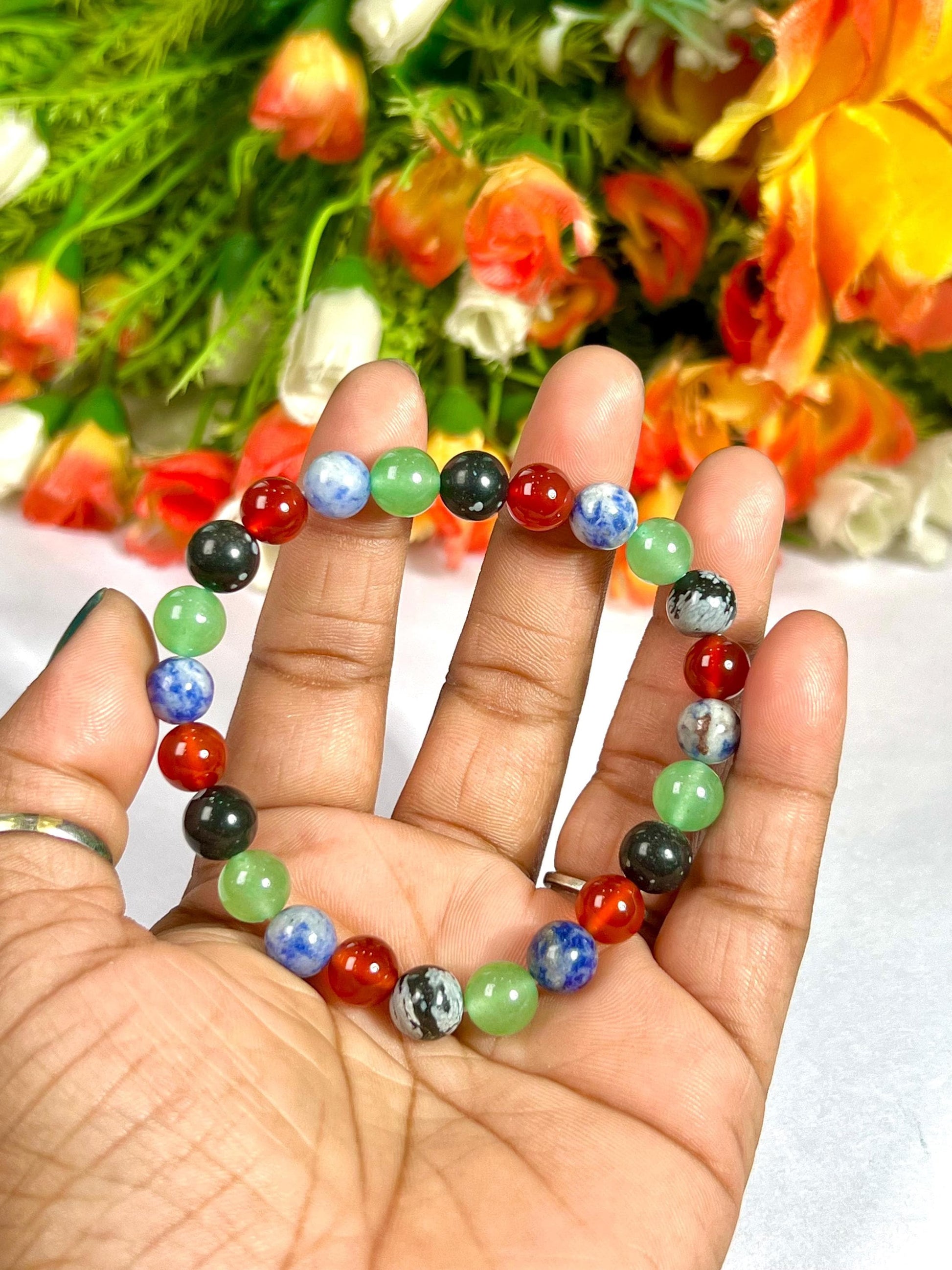Virgo Zodiac Sign Stone Bracelet Planet Mercury Element Earth Bracelet Snowflake Obsidian,G Aventurine,Sodalite,Red Jasper Bracelet 8 mm