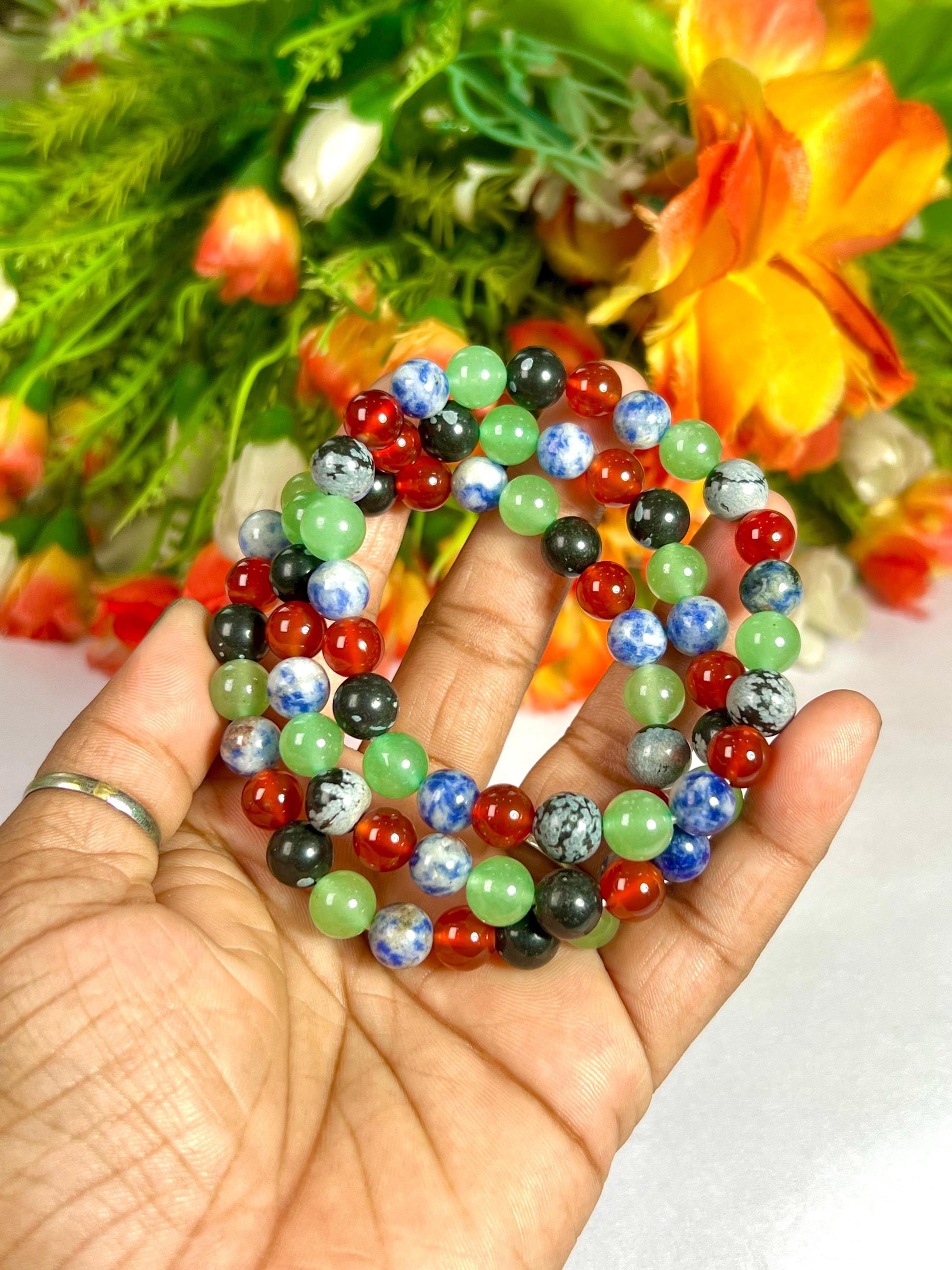 Virgo Zodiac Sign Stone Bracelet Planet Mercury Element Earth Bracelet Snowflake Obsidian,G Aventurine,Sodalite,Red Jasper Bracelet 8 mm