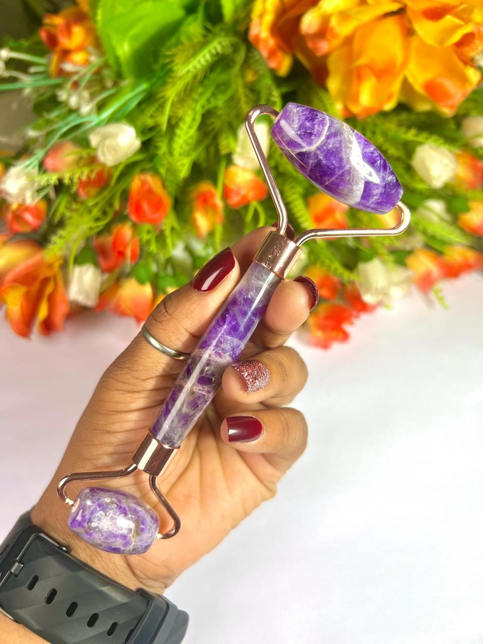 Amethyst Crystal Stone Face Massager Roller AAAA ++++ with Gift Box