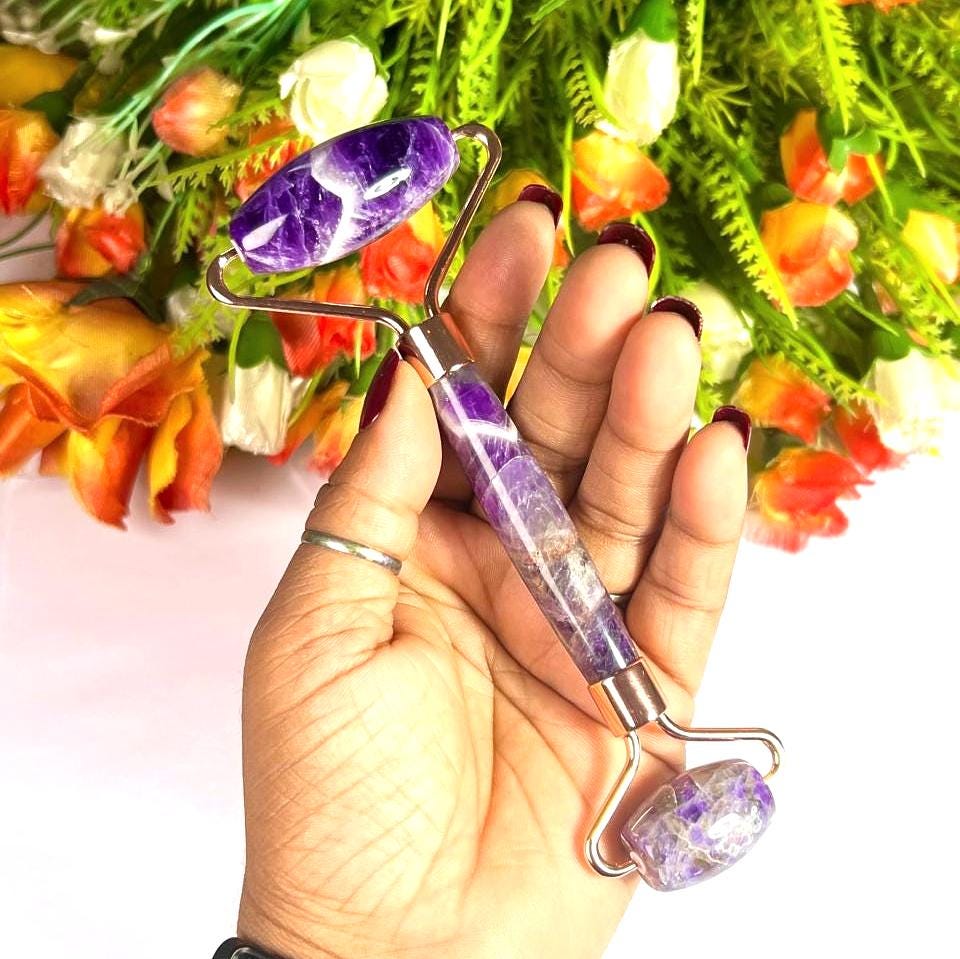 Amethyst Crystal Stone Face Massager Roller AAAA ++++ with Gift Box