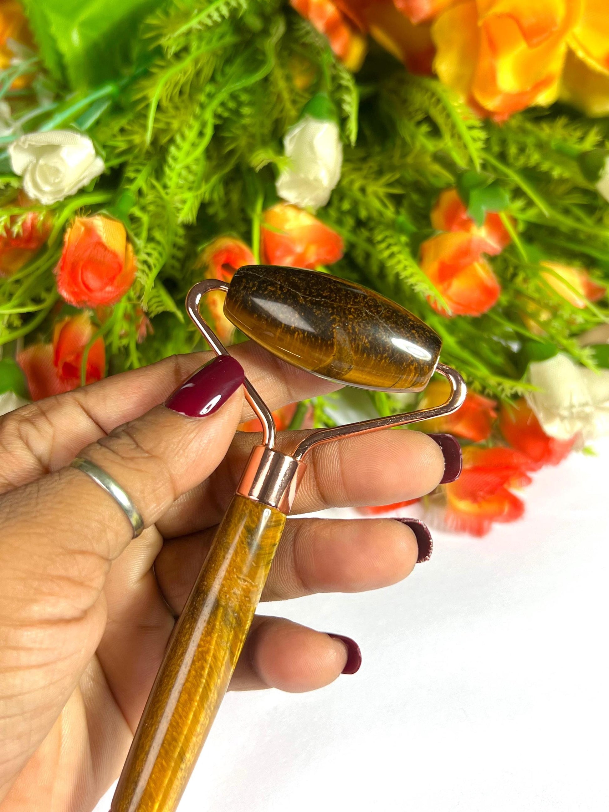Tiger Eye's Crystal Stone Face Massager Roller AAAA ++++ with Gift Box
