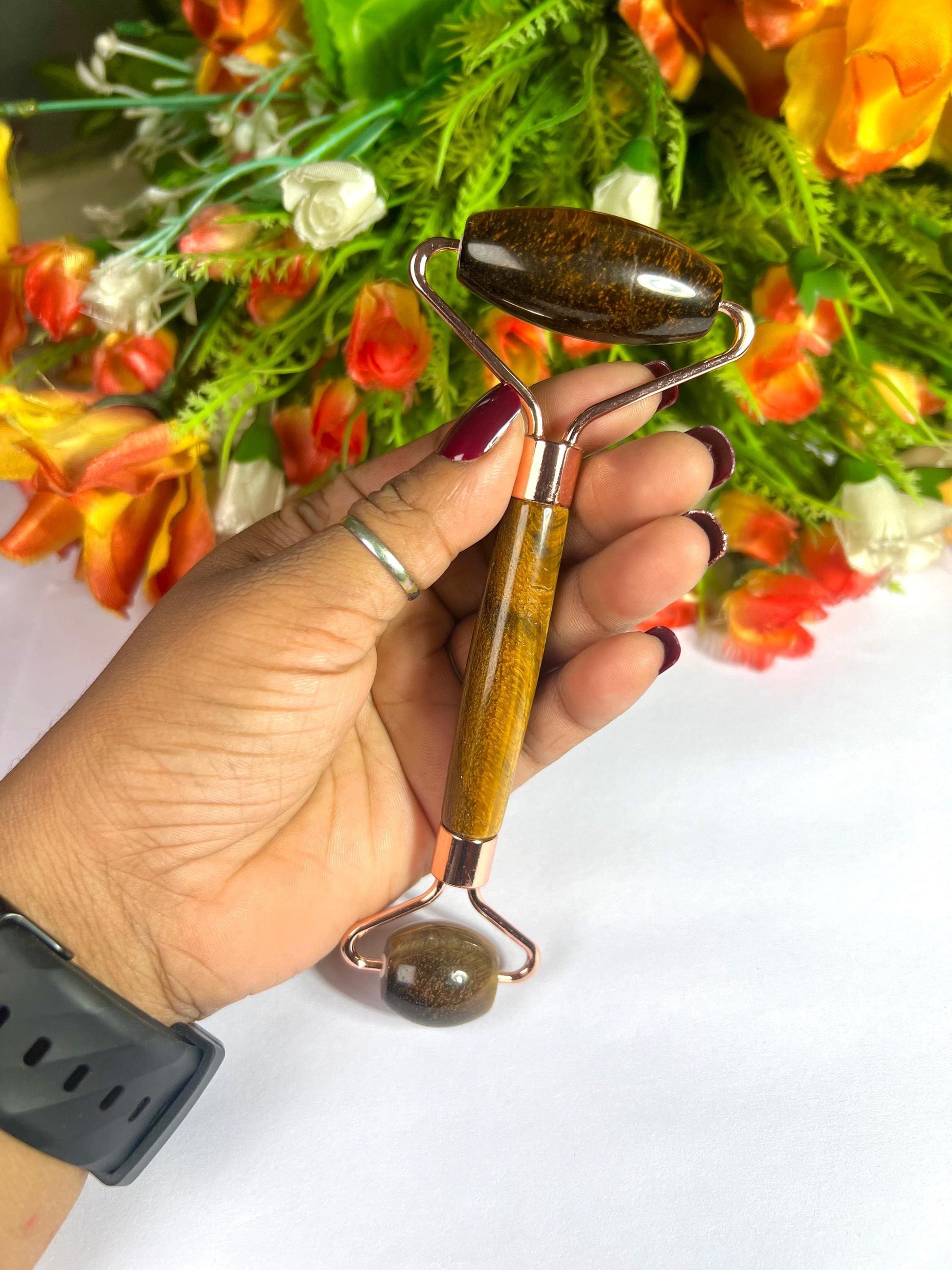 Tiger Eye's Crystal Stone Face Massager Roller AAAA ++++ with Gift Box