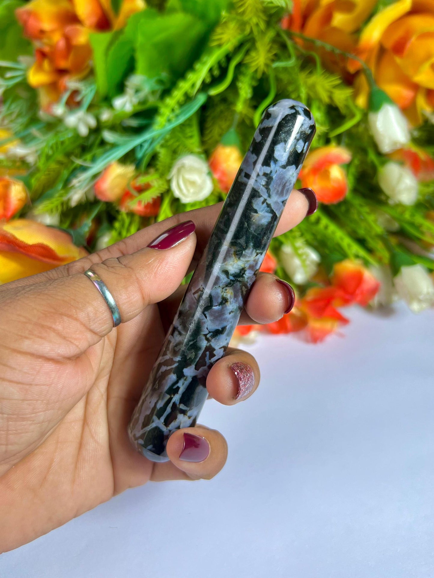 Mystic Merlinite/Indigo Gabbro Crystal Stone Massager Wand AAAA ++++