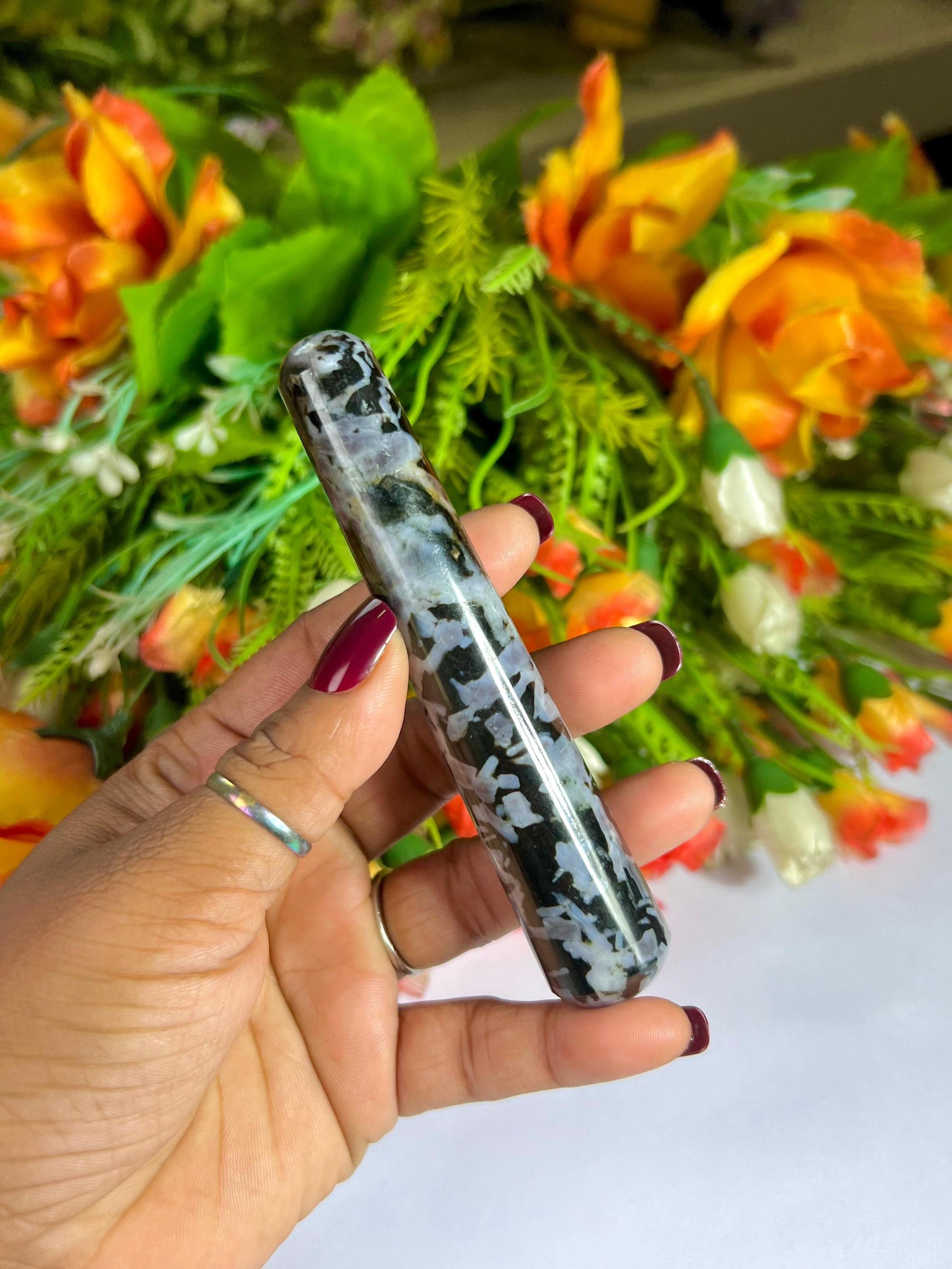 Mystic Merlinite/Indigo Gabbro Crystal Stone Massager Wand AAAA ++++