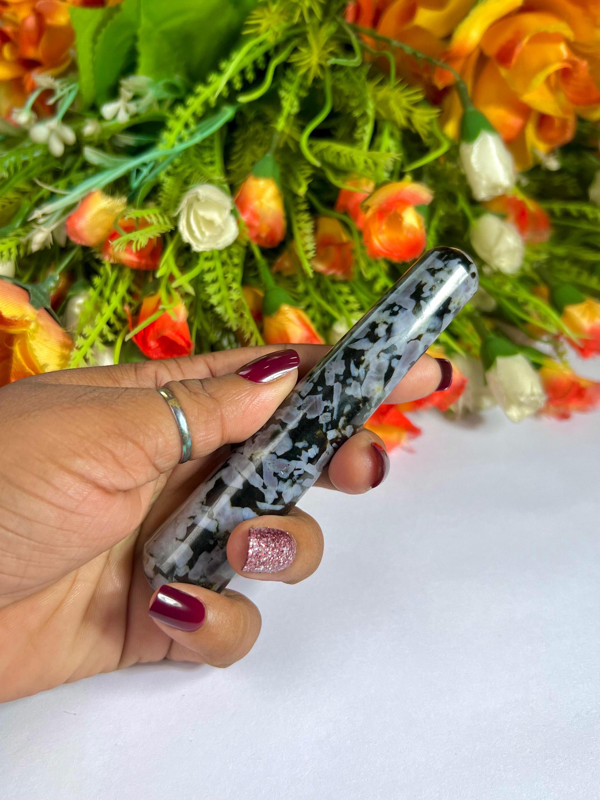 Mystic Merlinite/Indigo Gabbro Crystal Stone Massager Wand AAAA ++++
