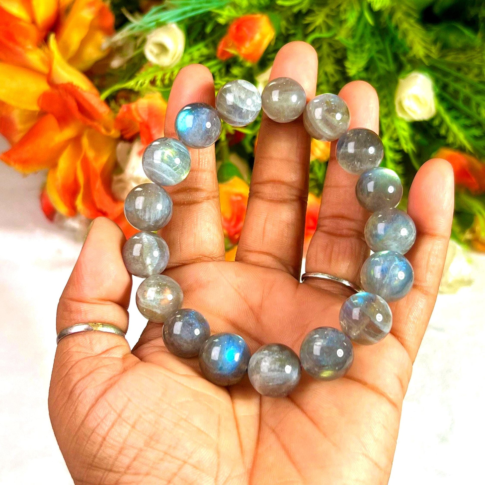12 MM High Quality Spectrolite Stone Labradorite Stone Bracelet l Stretchable Bracelet l Unisex Bracelet