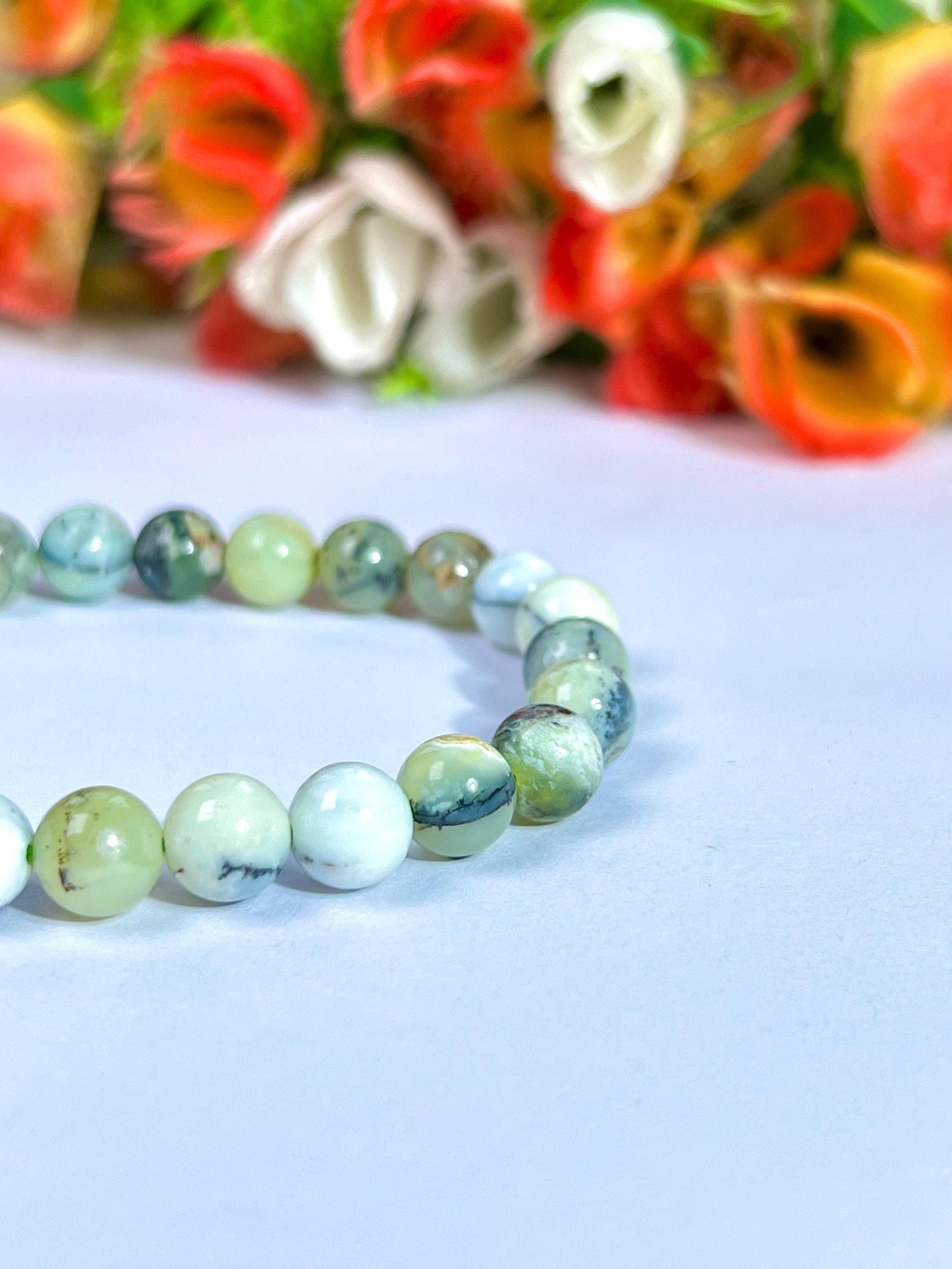 Green Dendritic Opal Stone Bracelet l Stretchable Bracelet l Unisex Bracelet l 8 MM Bracelet