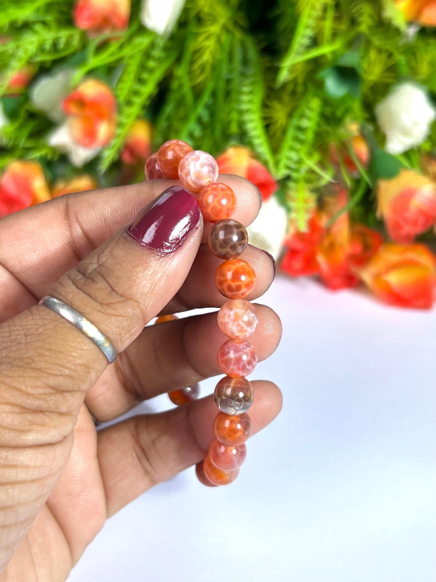 AAAAA Red Fire Agate Stone Bracelet l Stretchable Bracelet l Unisex Bracelet l 8 MM Bracelet