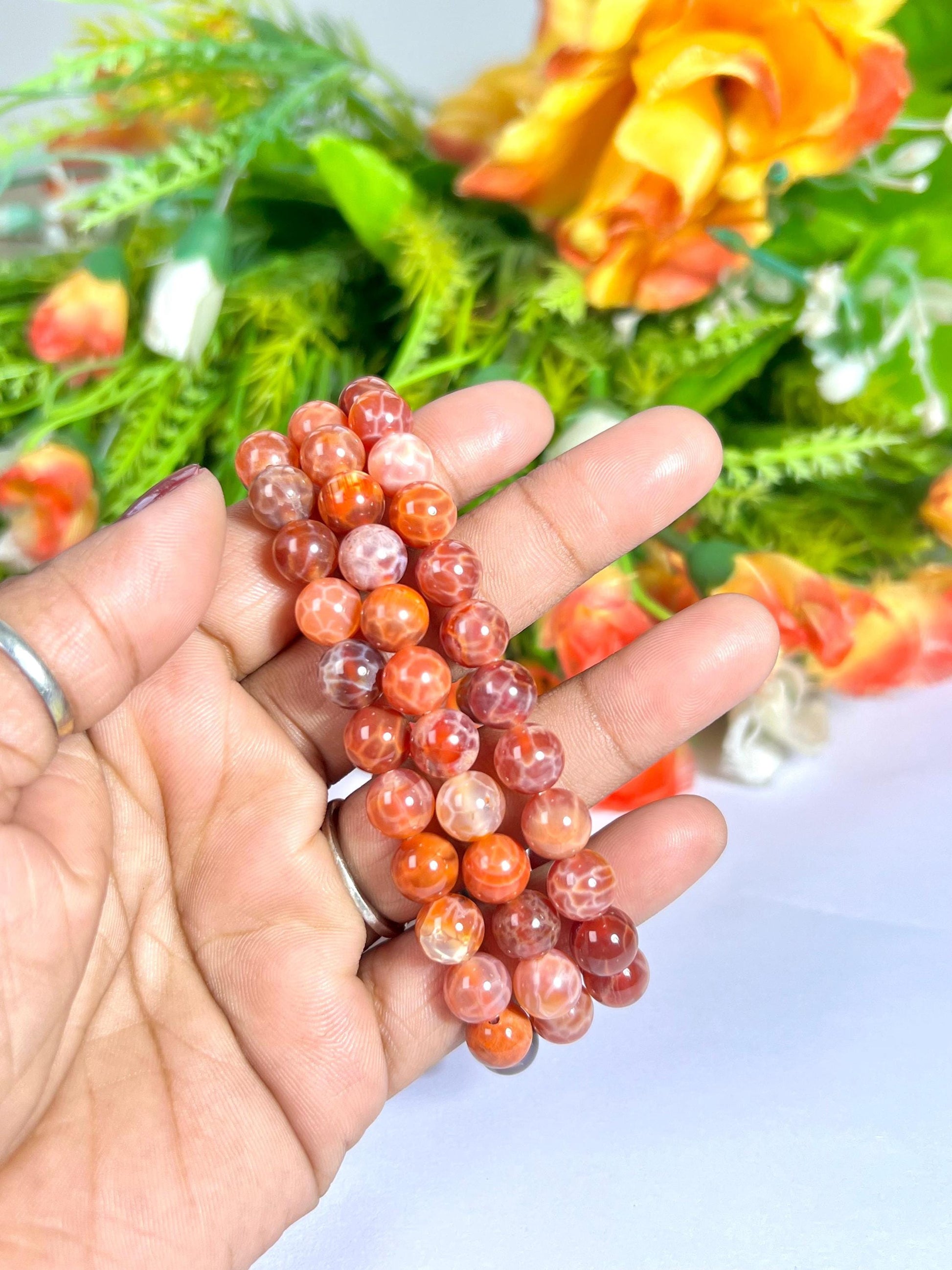 AAAAA Red Fire Agate Stone Bracelet l Stretchable Bracelet l Unisex Bracelet l 8 MM Bracelet
