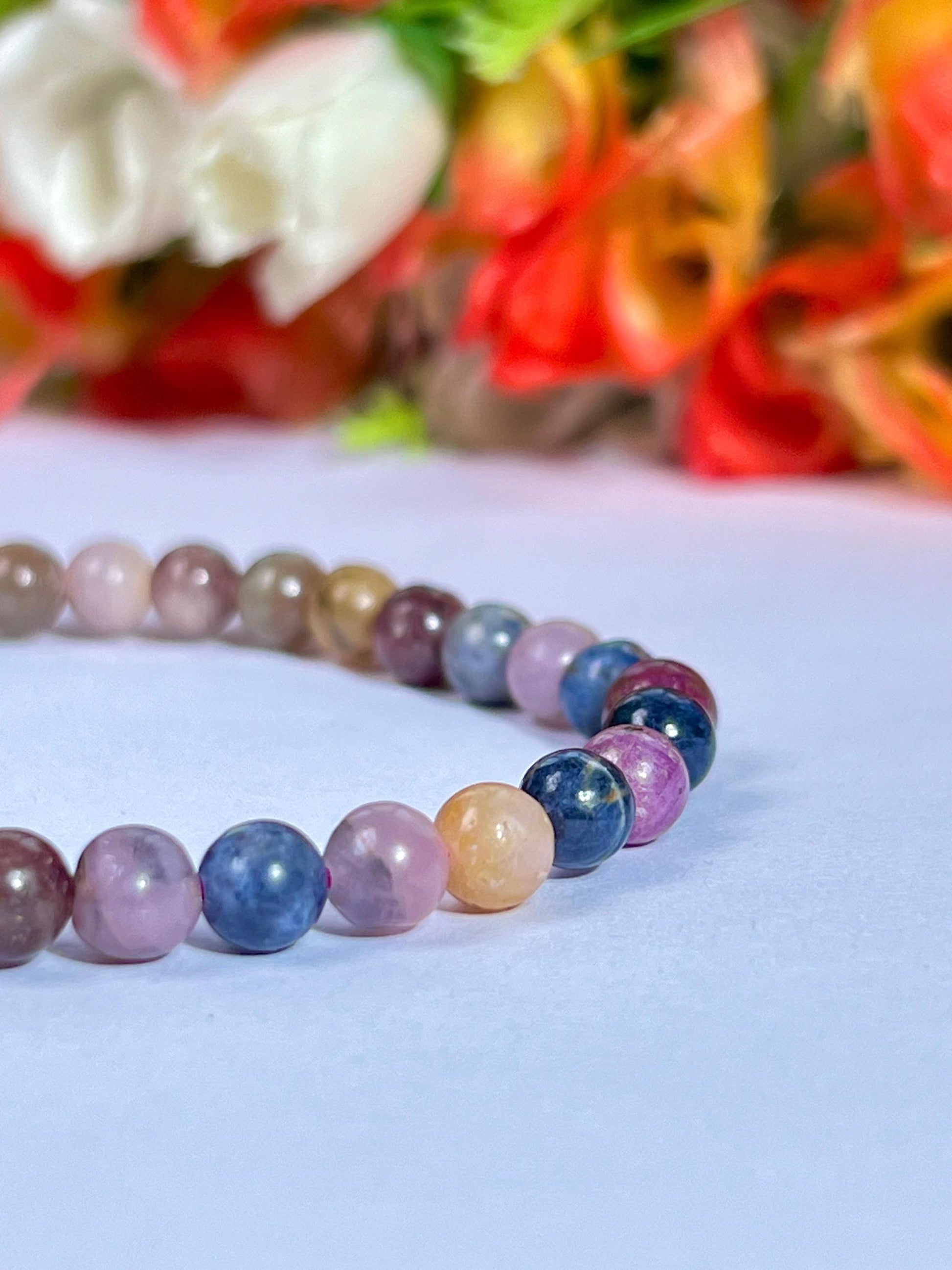 Multi Sapphire Stone Bracelet l Stretchable Bracelet l Unisex Bracelet l 6 MM Bracelet
