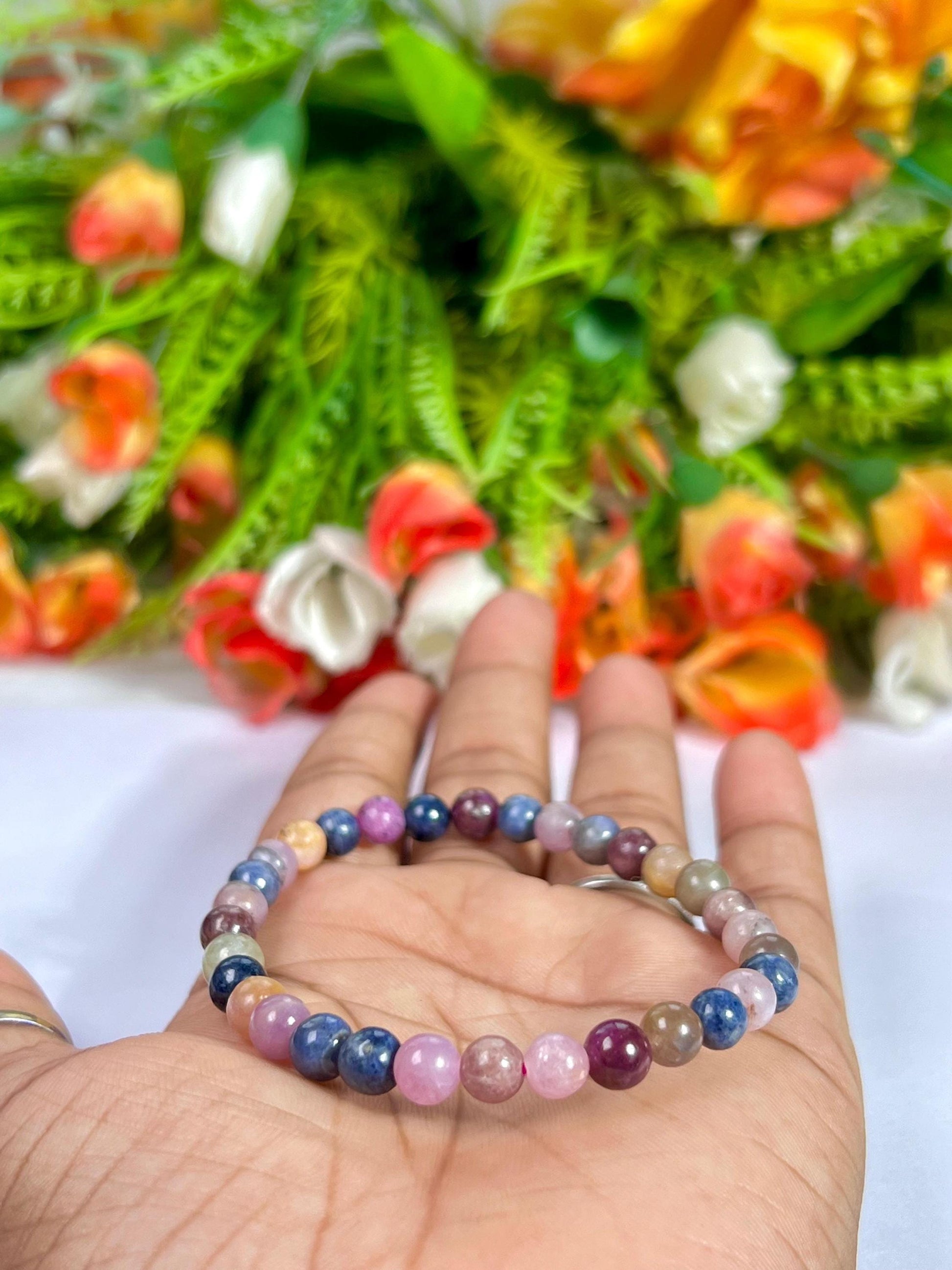 Multi Sapphire Stone Bracelet l Stretchable Bracelet l Unisex Bracelet l 6 MM Bracelet