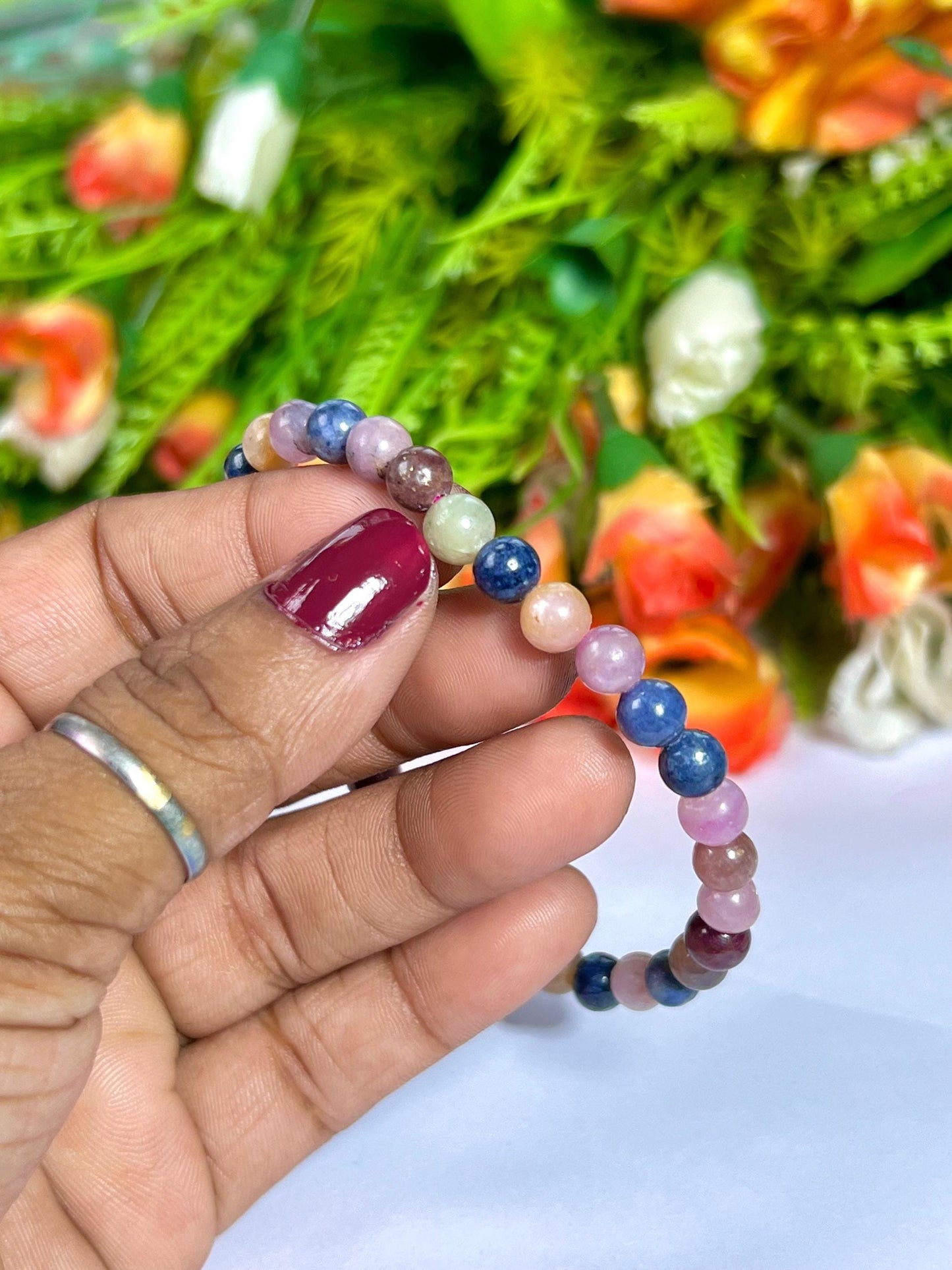 Multi Sapphire Stone Bracelet l Stretchable Bracelet l Unisex Bracelet l 6 MM Bracelet