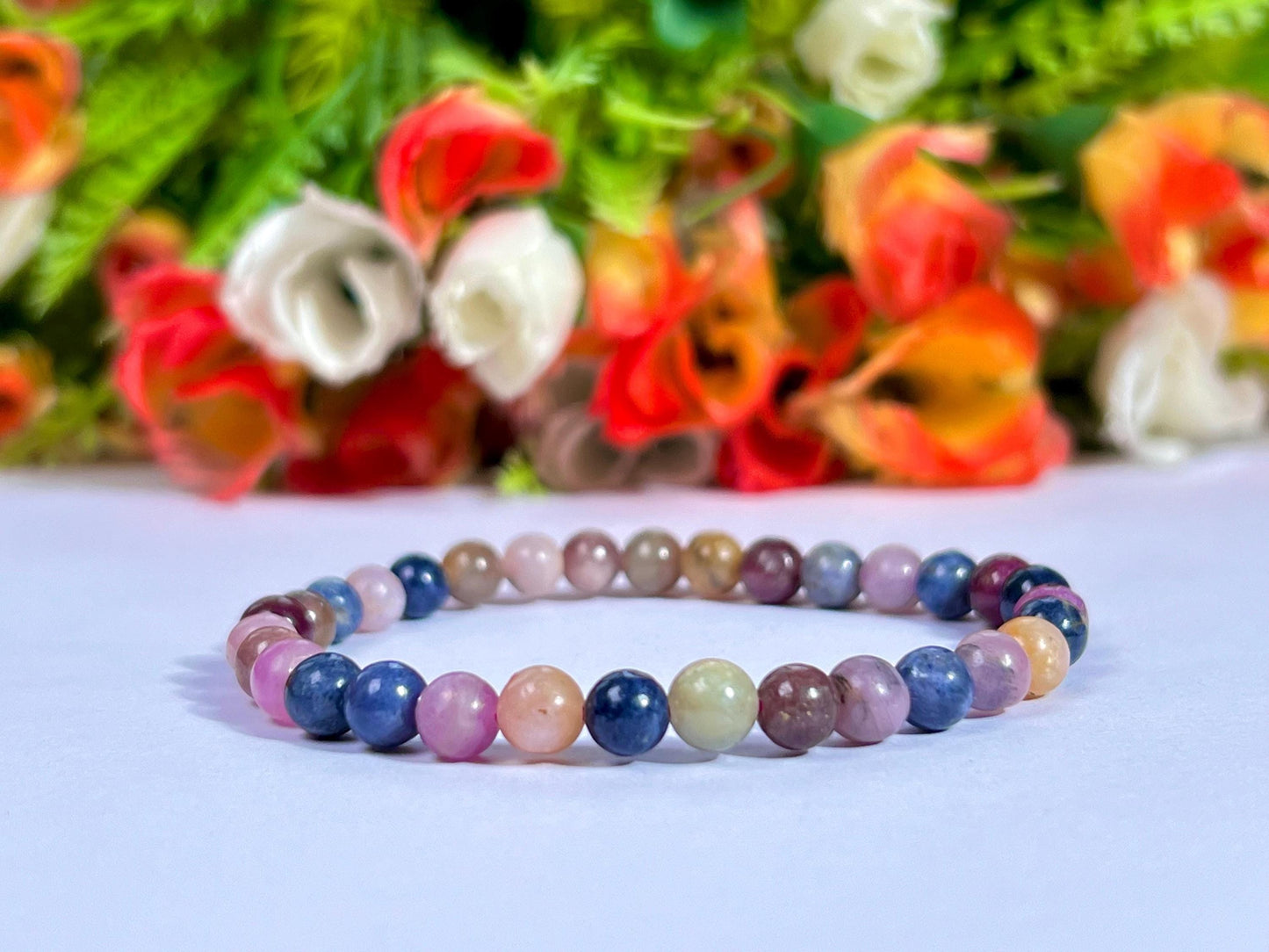 Multi Sapphire Stone Bracelet l Stretchable Bracelet l Unisex Bracelet l 6 MM Bracelet