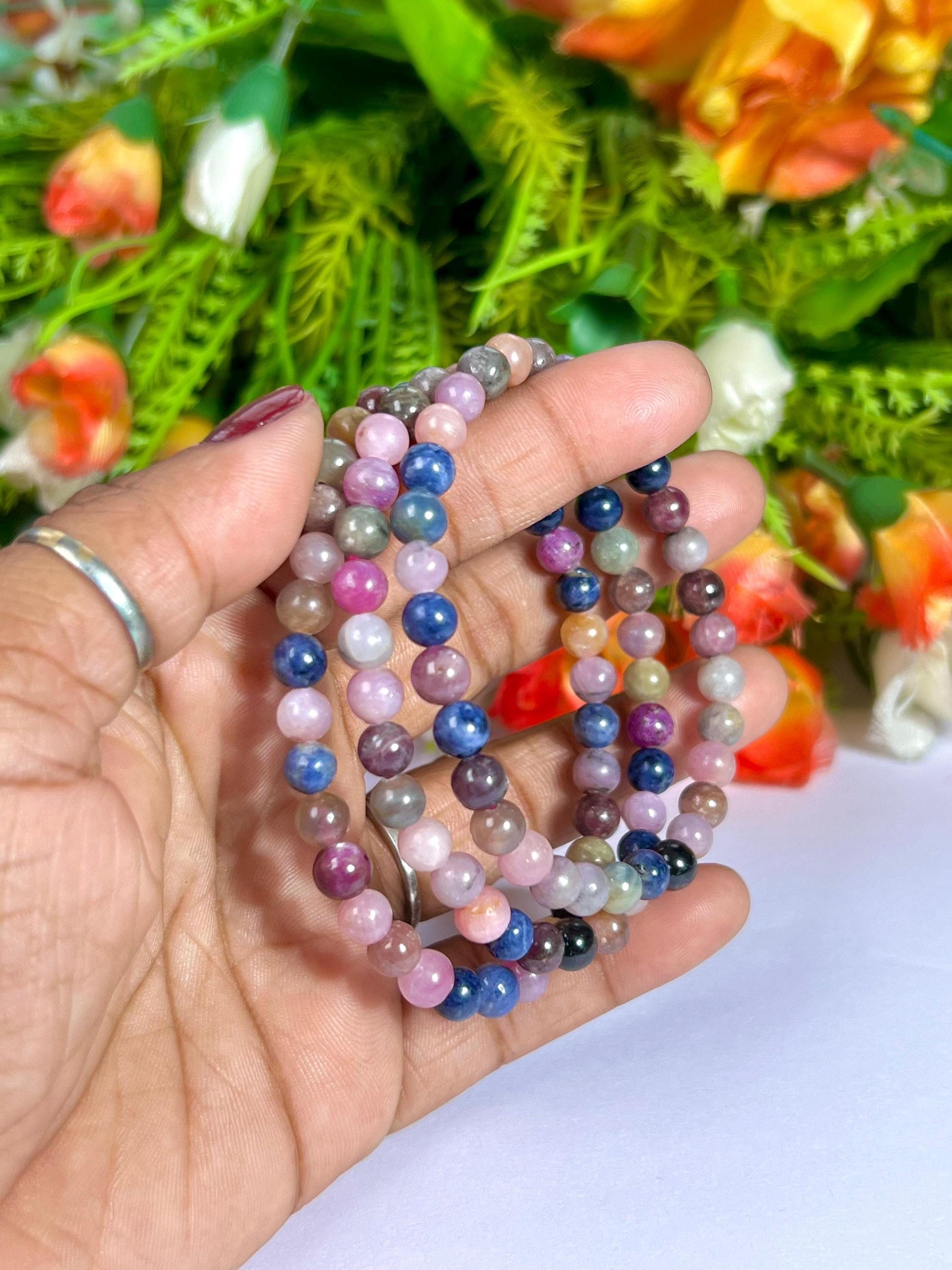 Multi Sapphire Stone Bracelet l Stretchable Bracelet l Unisex Bracelet l 6 MM Bracelet