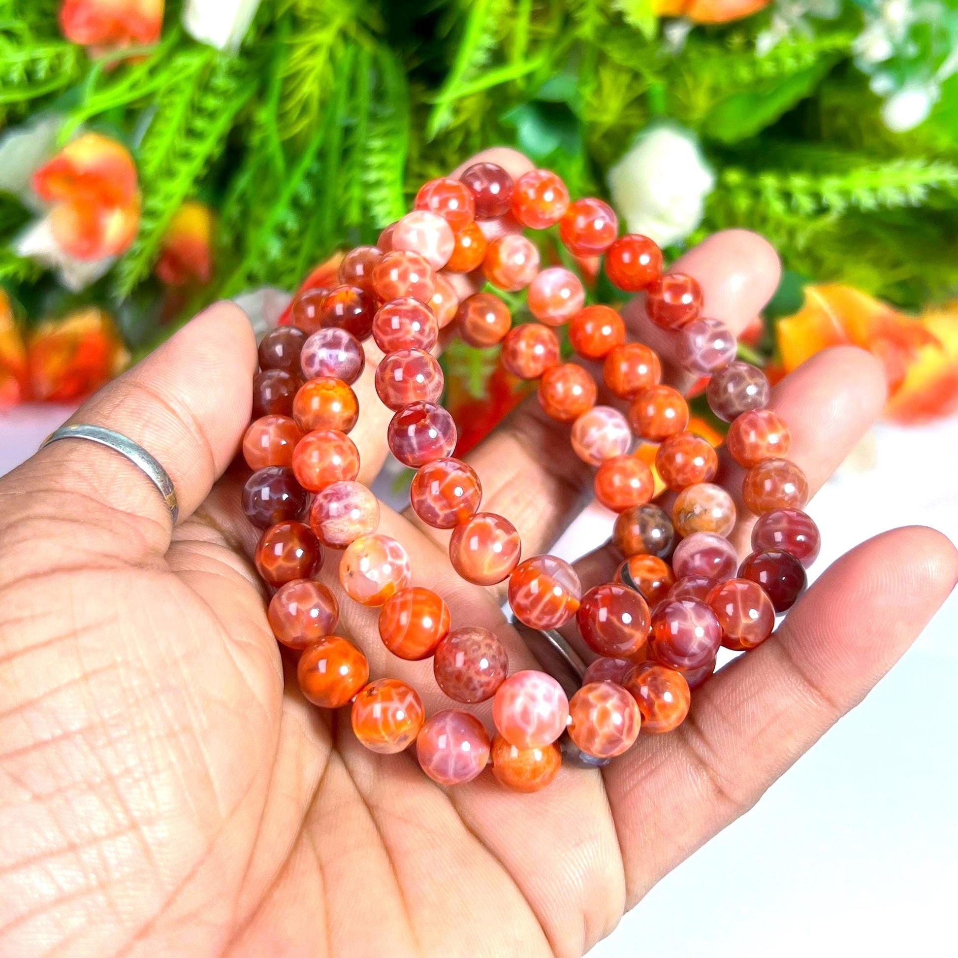 AAAAA Red Fire Agate Stone Bracelet l Stretchable Bracelet l Unisex Bracelet l 8 MM Bracelet