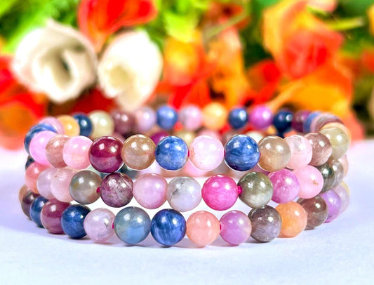 Multi Sapphire Stone Bracelet l Stretchable Bracelet l Unisex Bracelet l 6 MM Bracelet