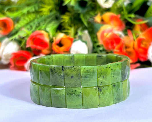 15 MM Nephrite Jade Stone Bracelet l Stretchable Bracelet AAAAA +++++