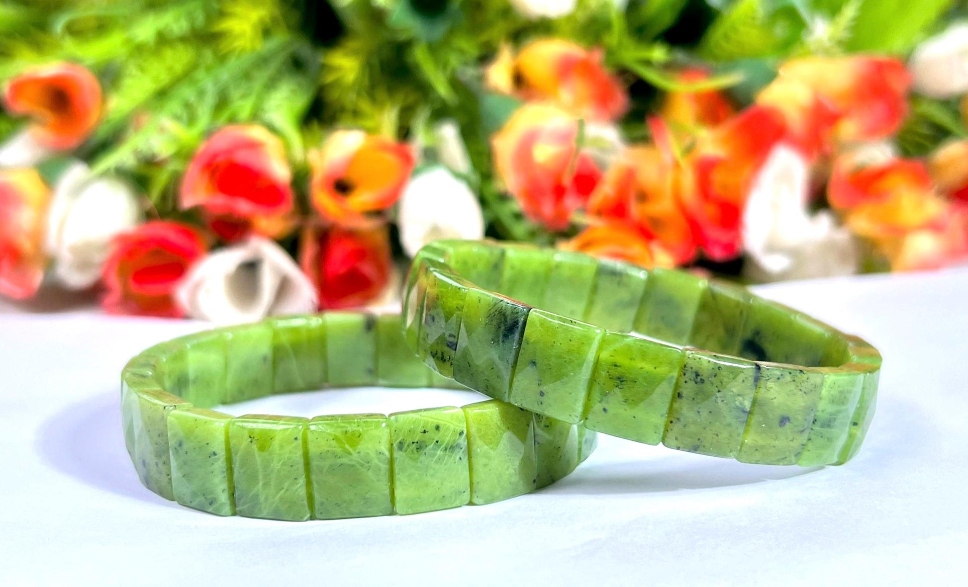 12 MM Nephrite Jade Stone Bracelet l Stretchable Bracelet AAAAA +++++