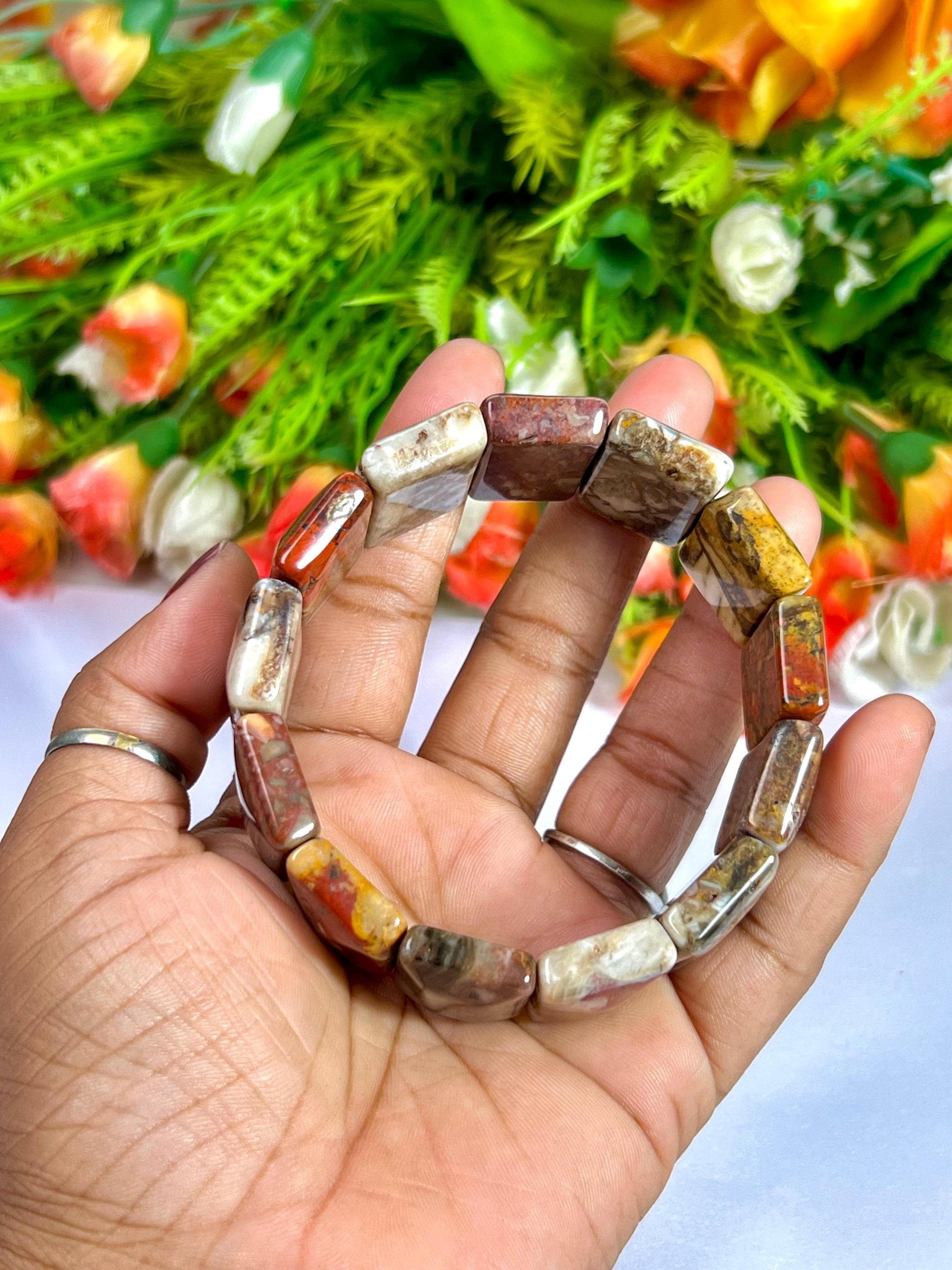 26 MM Petrified Wood Stone Bracelet l Stretchable Bracelet