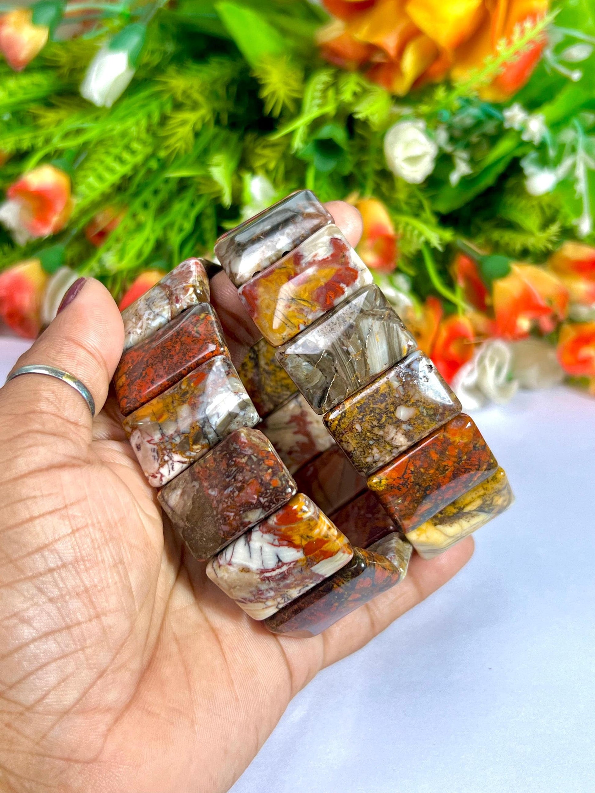 26 MM Petrified Wood Stone Bracelet l Stretchable Bracelet