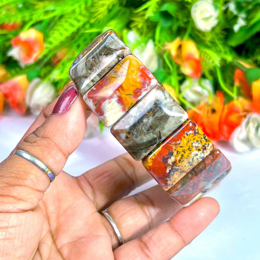 26 MM Petrified Wood Stone Bracelet l Stretchable Bracelet