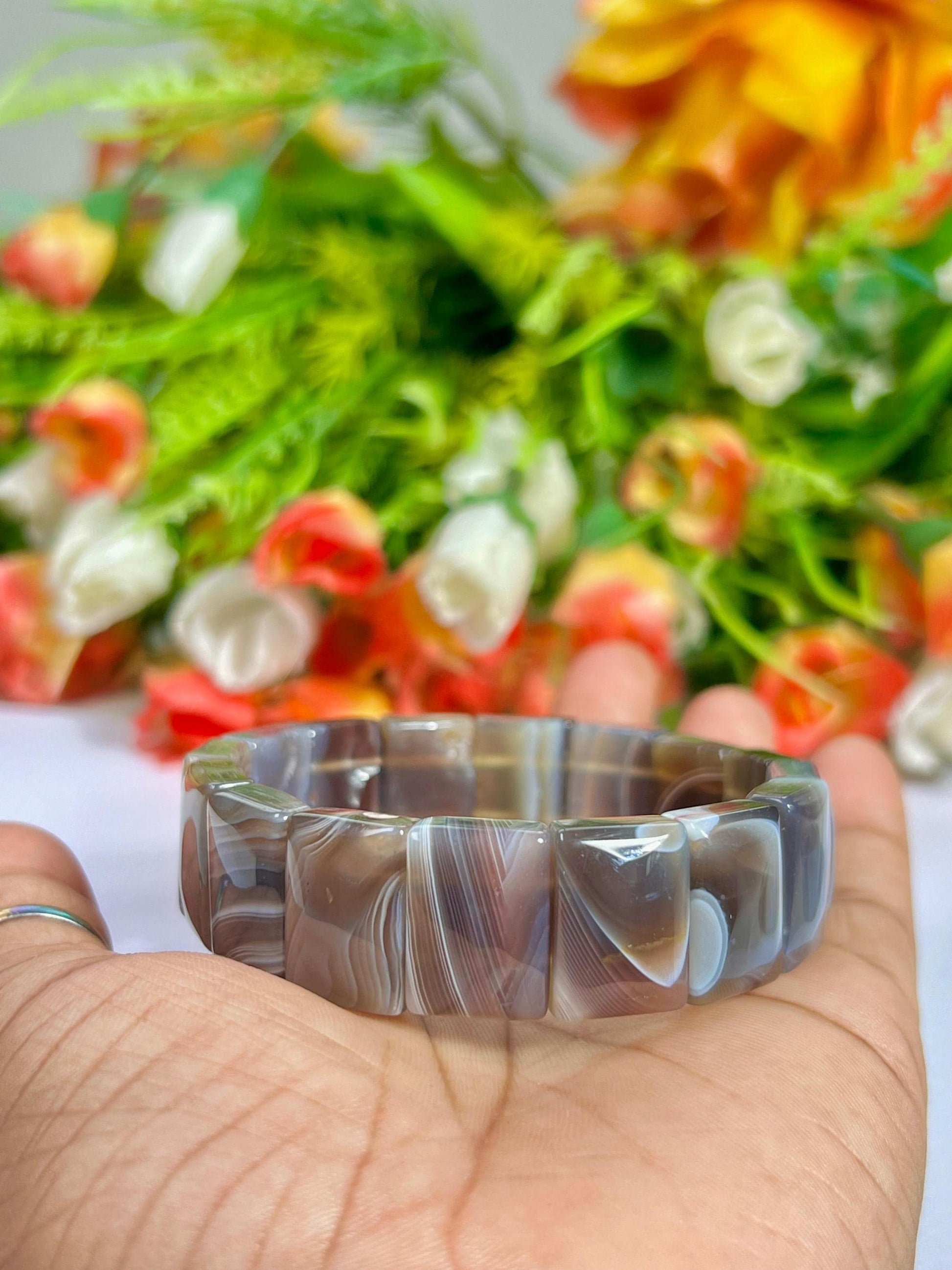 18 MM Botswana Agate Stone Bracelet l Stretchable Bracelet