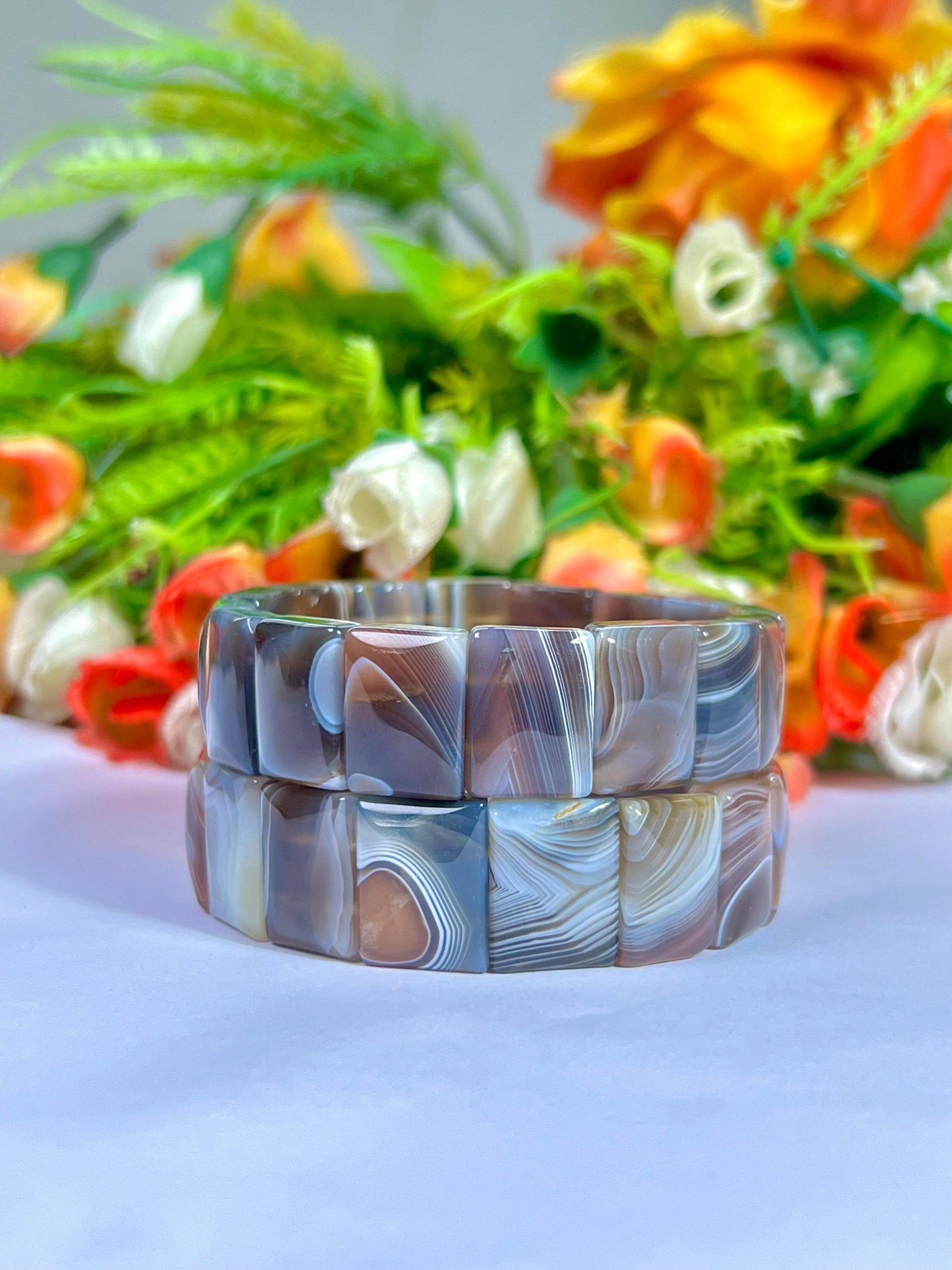 18 MM Botswana Agate Stone Bracelet l Stretchable Bracelet