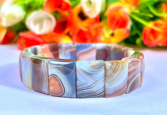 18 MM Botswana Agate Stone Bracelet l Stretchable Bracelet