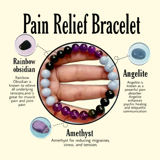 Pain Relief Crystal Bracelet – Amethyst, Rainbow Obsidian & Angelite – 8mm Natural Gemstone Beads