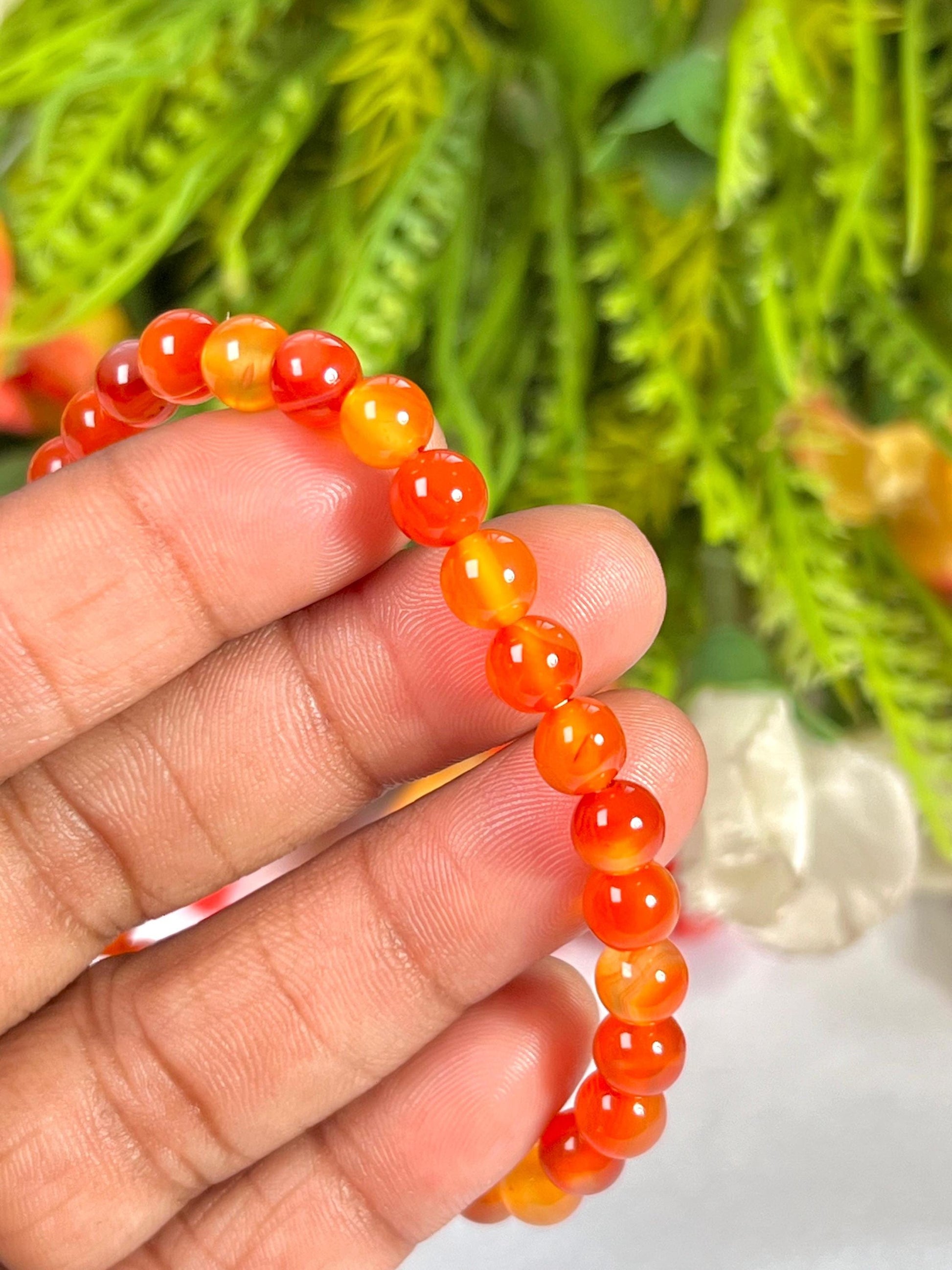 6 MM Red Orange Carnelian Stone Bracelet l Stretchable Bracelet l Unisex Bracelet
