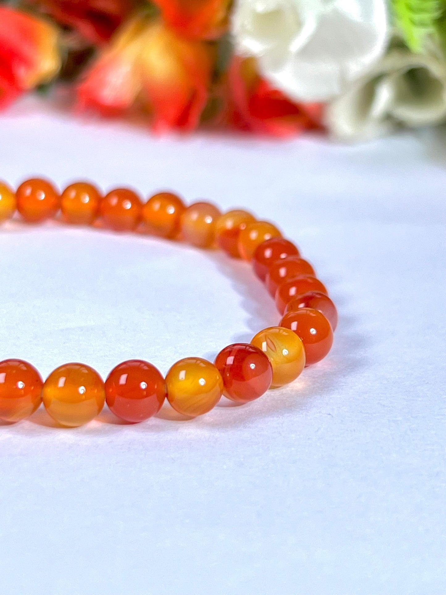 6 MM Red Orange Carnelian Stone Bracelet l Stretchable Bracelet l Unisex Bracelet
