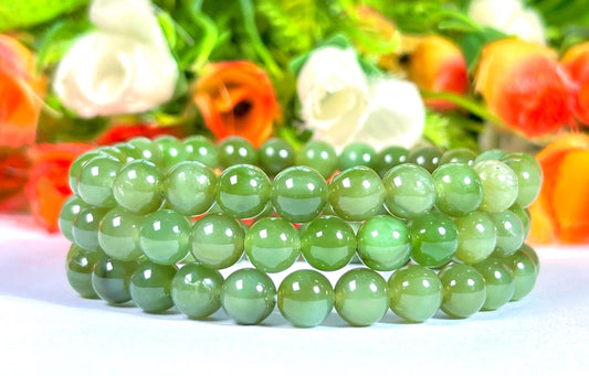 Chinese Olive Green Jade Stone Bracelet l Stretchable Bracelet l Unisex Bracelet l 8 MM Bracelet