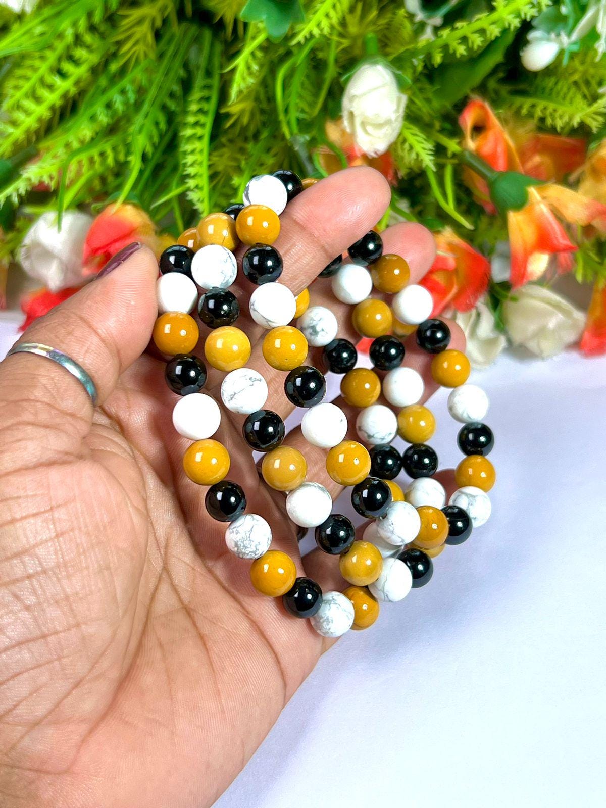 For Brother Bracelet l Howlite, Yellow Jasper, Black Tourmaline Stone 8 MM Beads Bracelet
