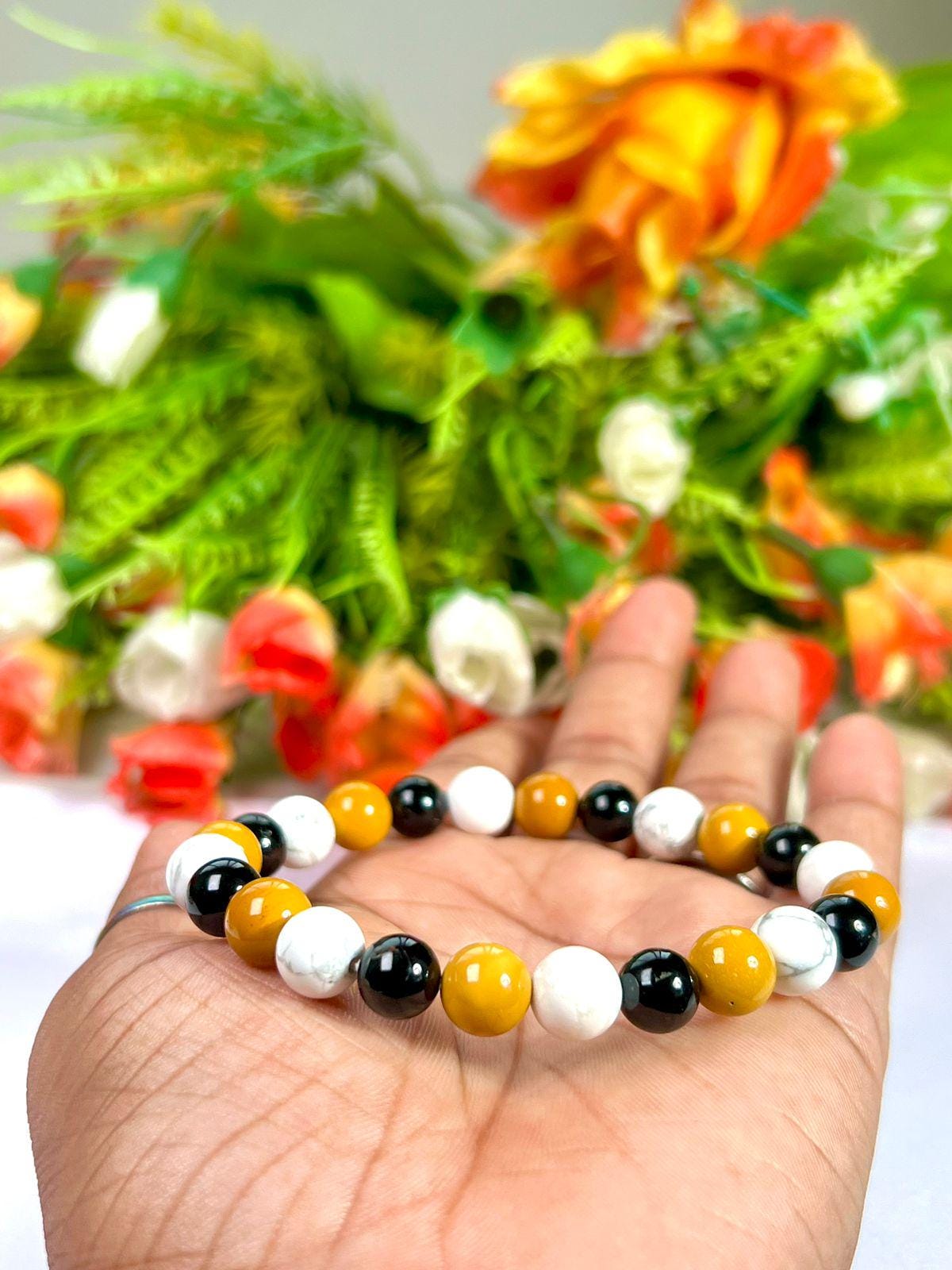 For Brother Bracelet l Howlite, Yellow Jasper, Black Tourmaline Stone 8 MM Beads Bracelet