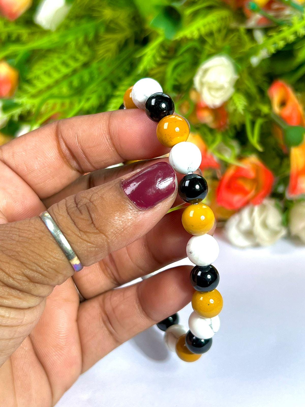 For Brother Bracelet l Howlite, Yellow Jasper, Black Tourmaline Stone 8 MM Beads Bracelet
