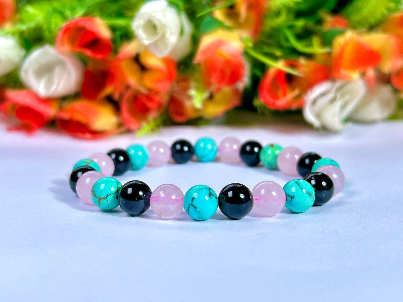 For Auntie, Aunty Bracelet l  Rose Quartz, Howlite Turquoise, Black Tourmaline, Stone 8 MM Beads Bracelet