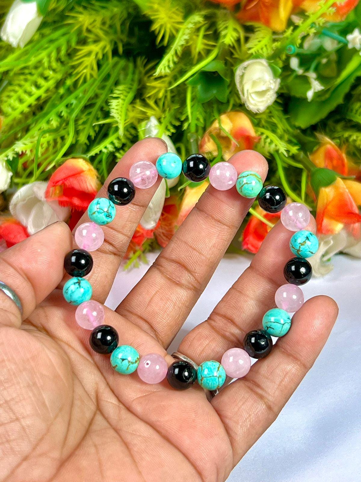 For Auntie, Aunty Bracelet l  Rose Quartz, Howlite Turquoise, Black Tourmaline, Stone 8 MM Beads Bracelet