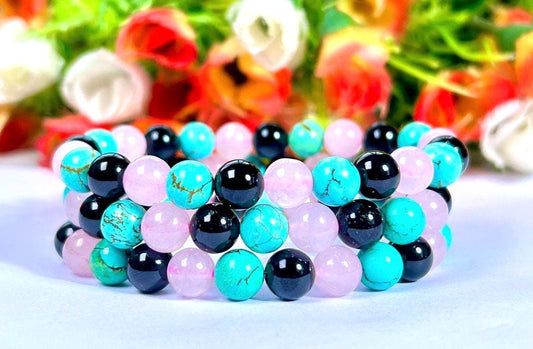 For Auntie, Aunty Bracelet l  Rose Quartz, Howlite Turquoise, Black Tourmaline, Stone 8 MM Beads Bracelet