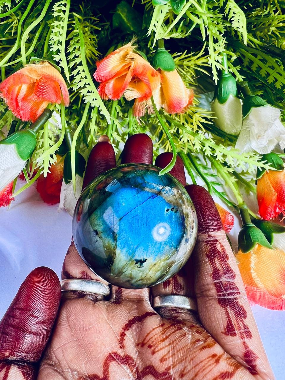 Rainbow Labradorite Sphere 40 MM Crystal Ball Orb Pocket Stone Meditation Space Crystal Grid With wooden Stand
