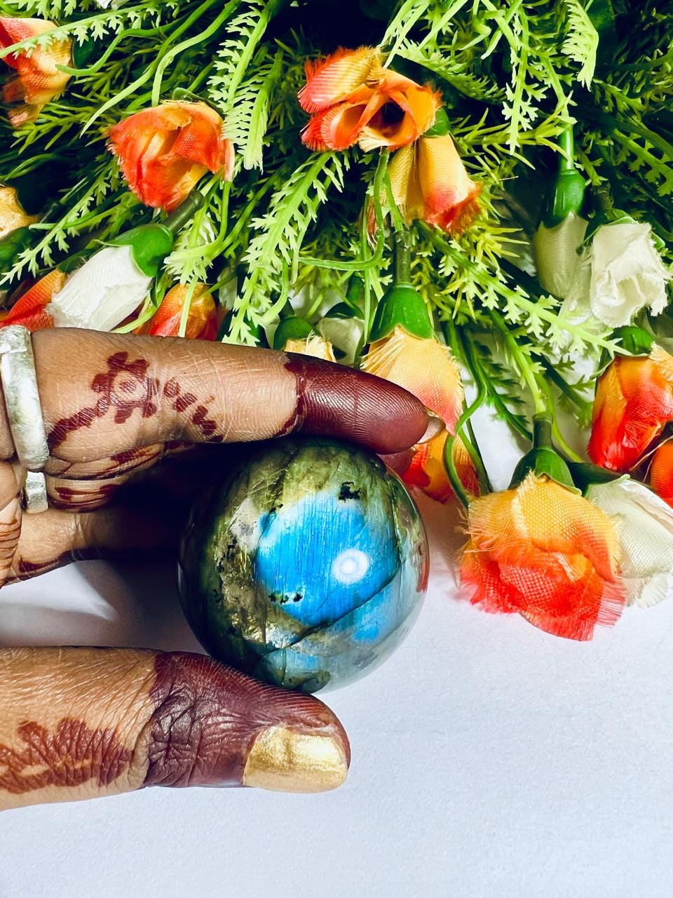 Rainbow Labradorite Sphere 40 MM Crystal Ball Orb Pocket Stone Meditation Space Crystal Grid With wooden Stand